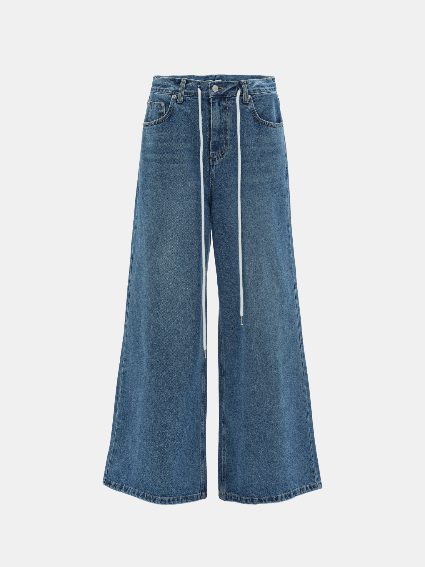 Drawstring Wide Jeans, Blue
