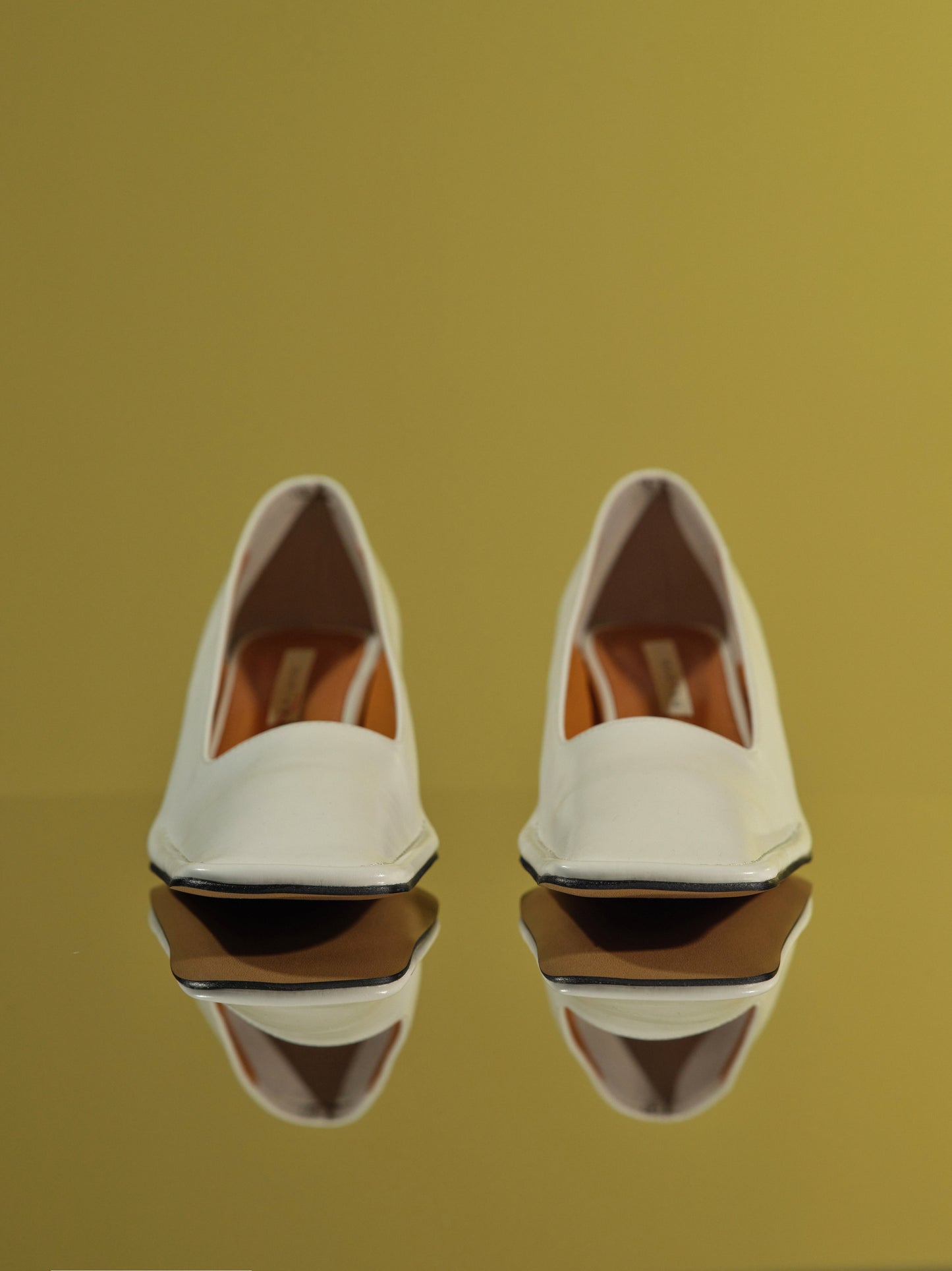Square-Toe Block Heels, Ivory
