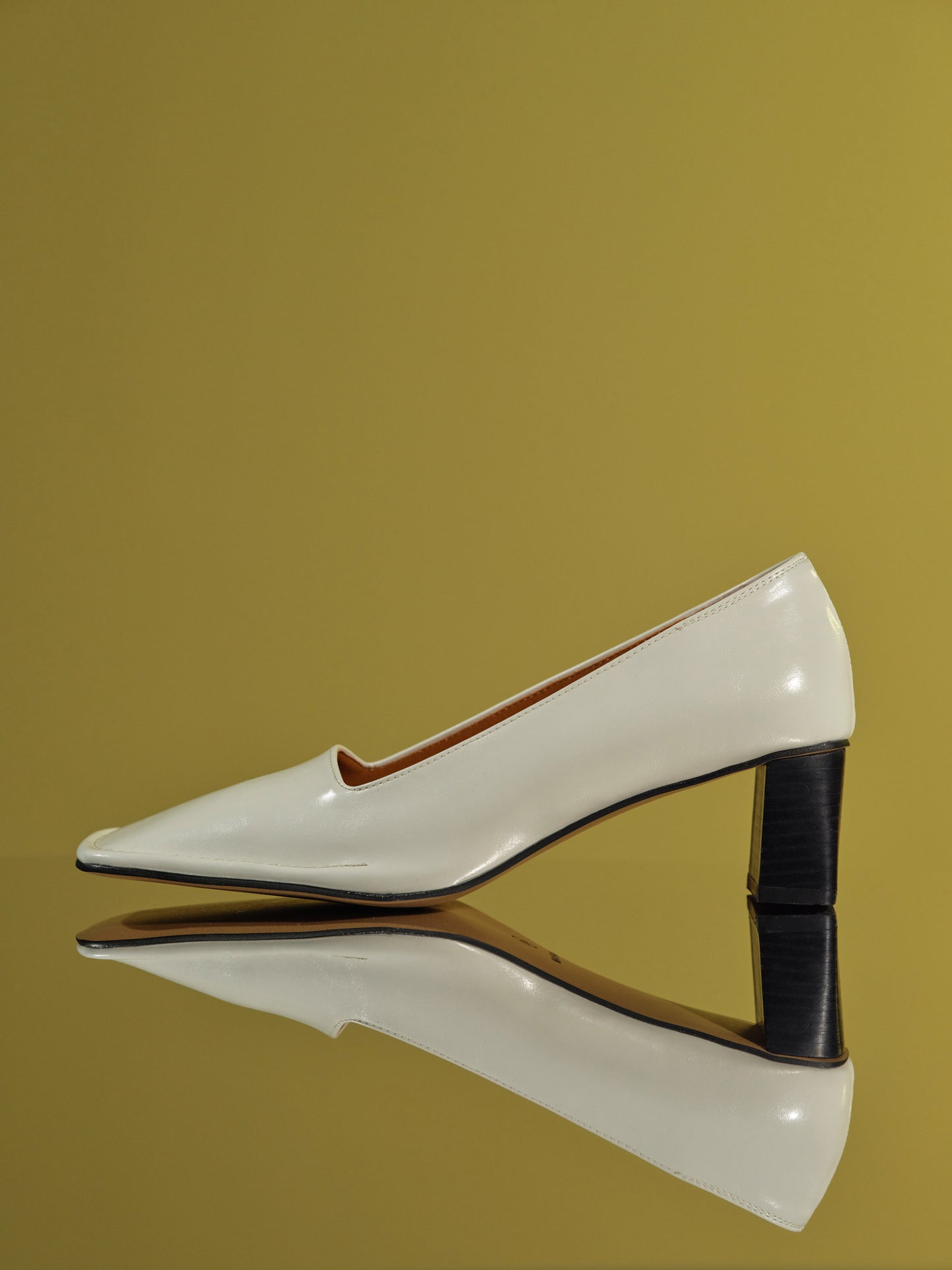 Square-Toe Block Heels, Ivory