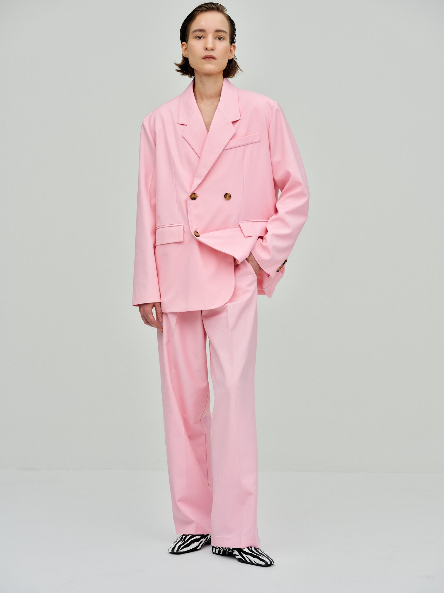 Double-Breasted Suit Blazer, Pink