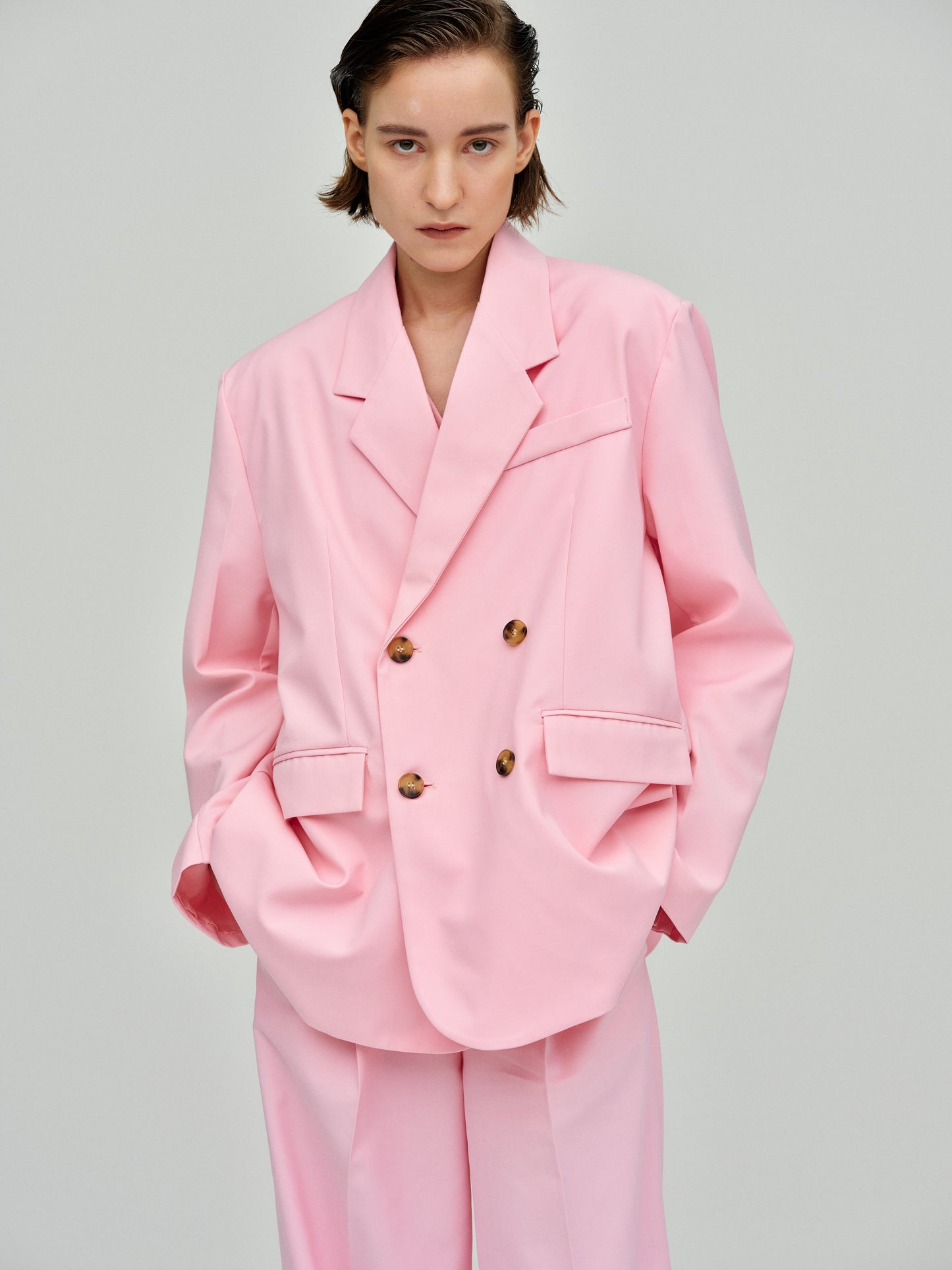 Double-Breasted Suit Blazer, Pink