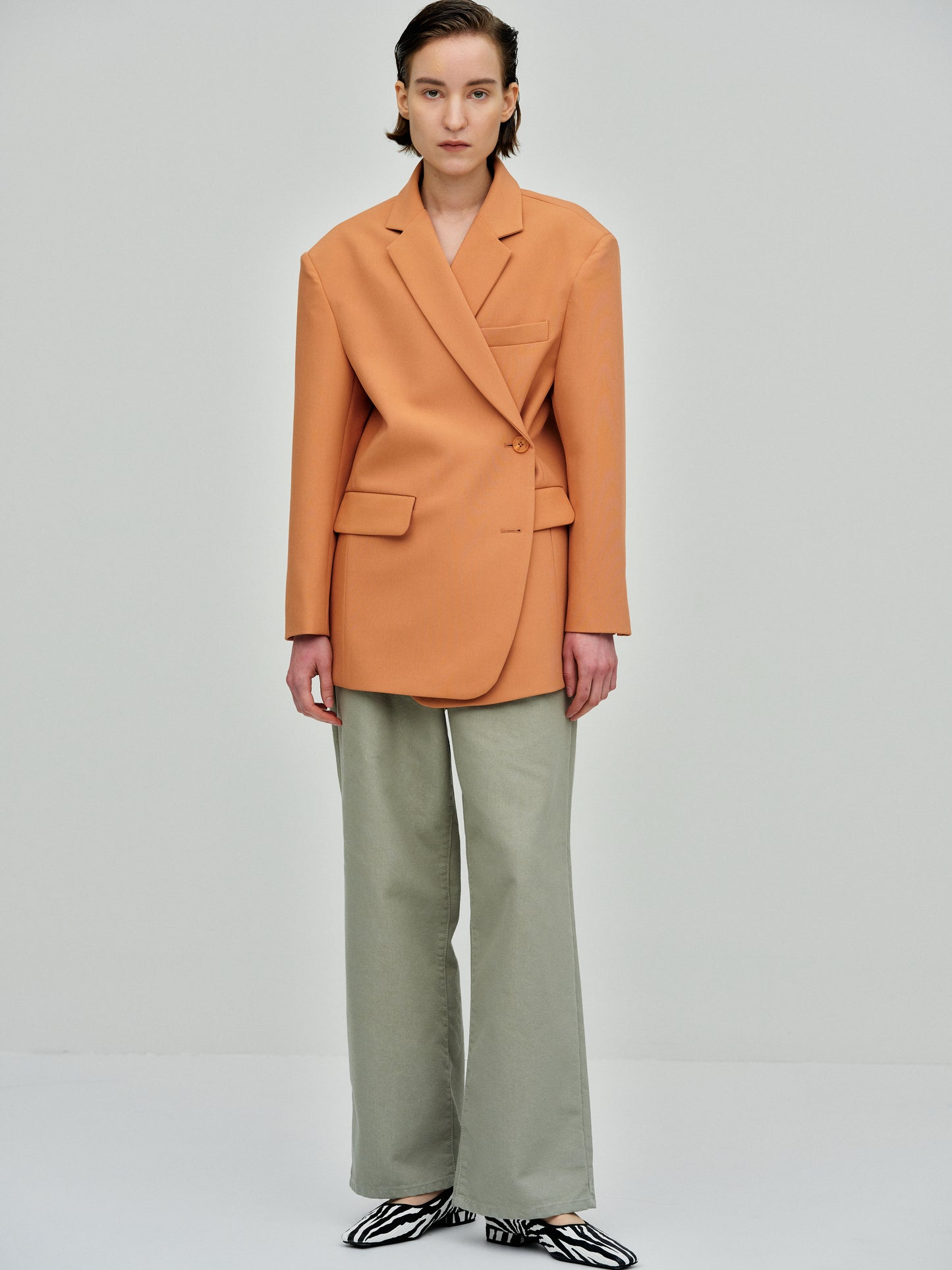 Boxy Cross-Over Blazer, Squash