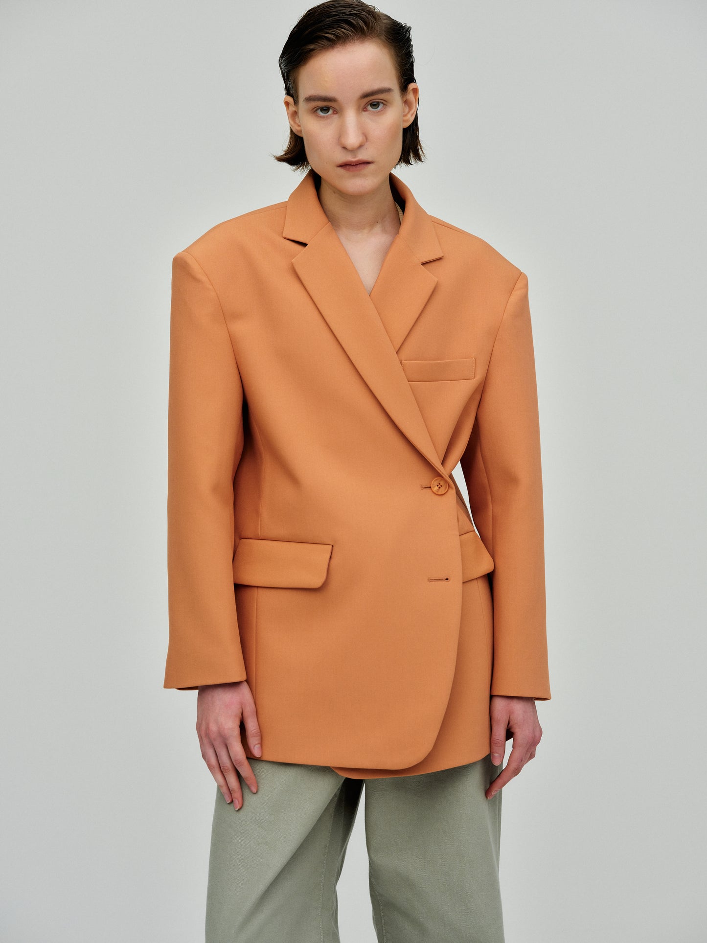 Boxy Cross-Over Blazer, Squash