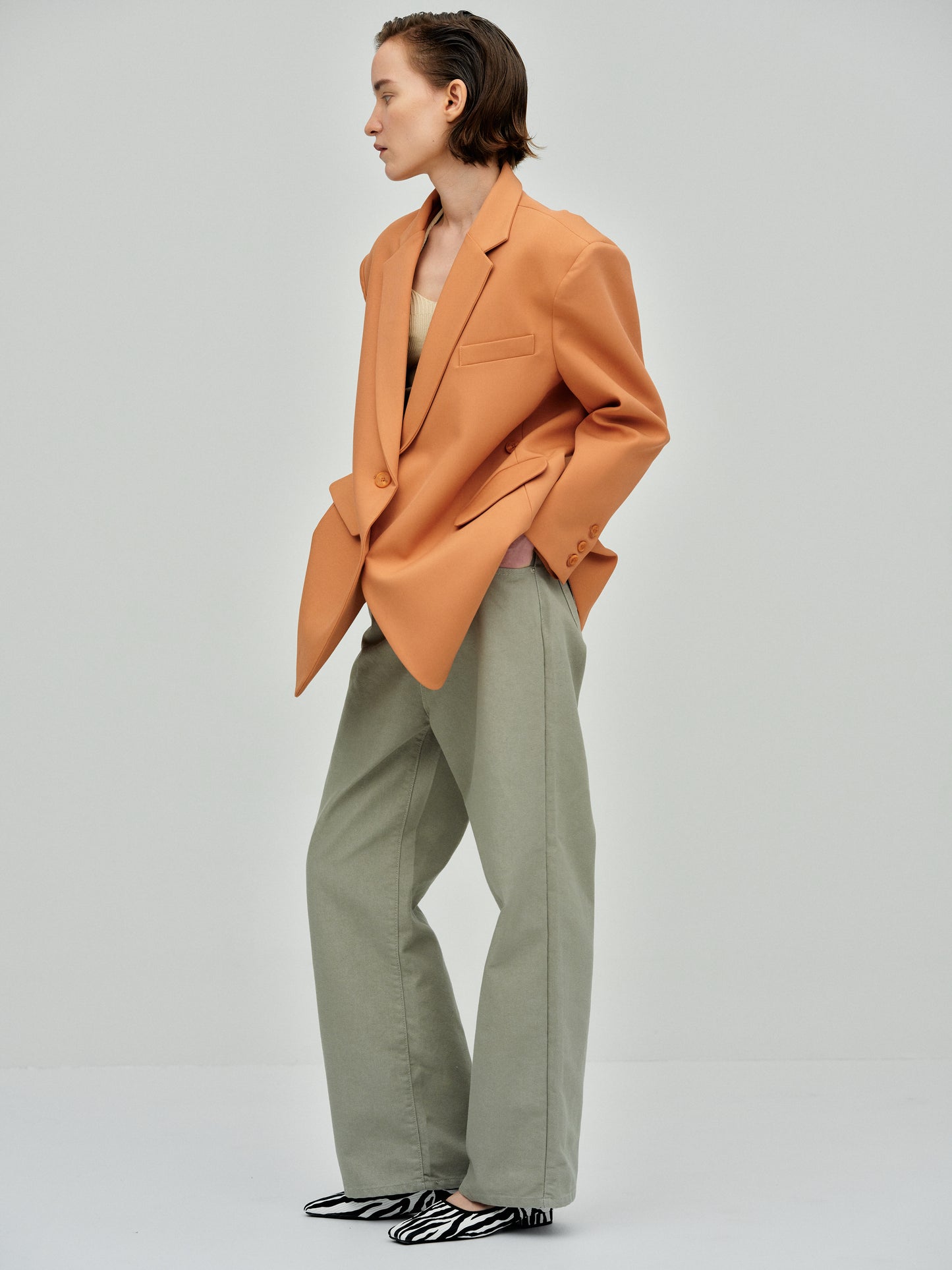 Boxy Cross-Over Blazer, Squash