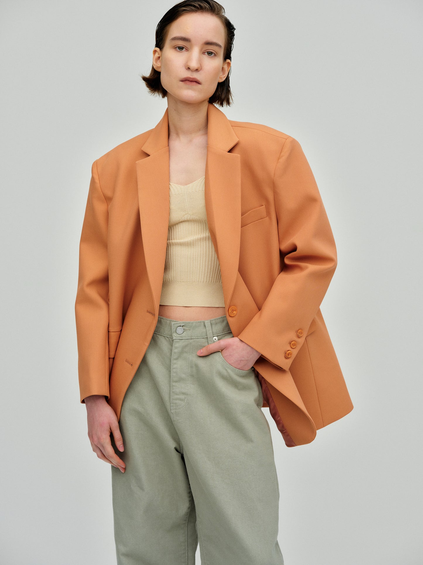 Boxy Cross-Over Blazer, Squash