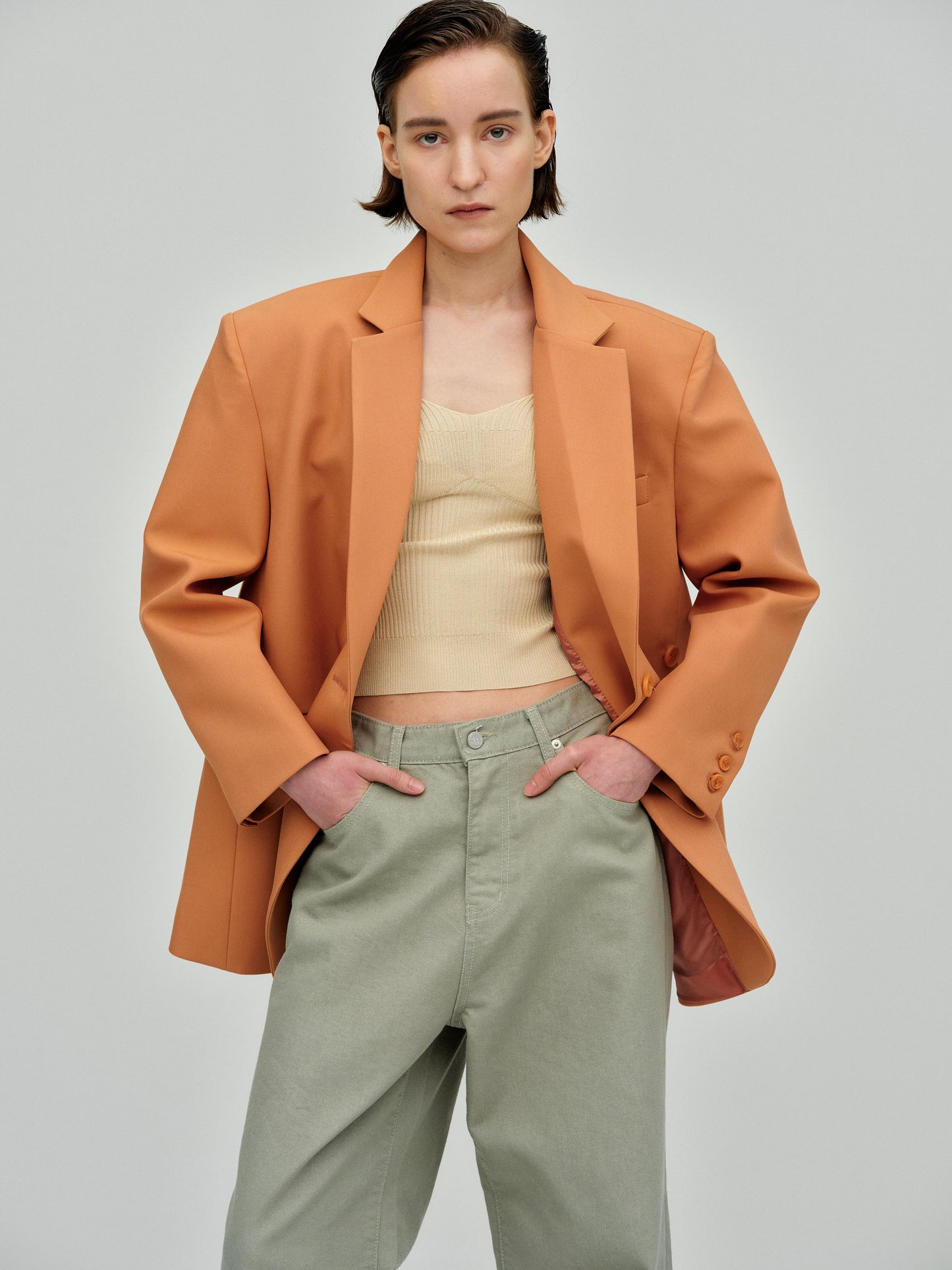 Boxy Cross-Over Blazer, Squash