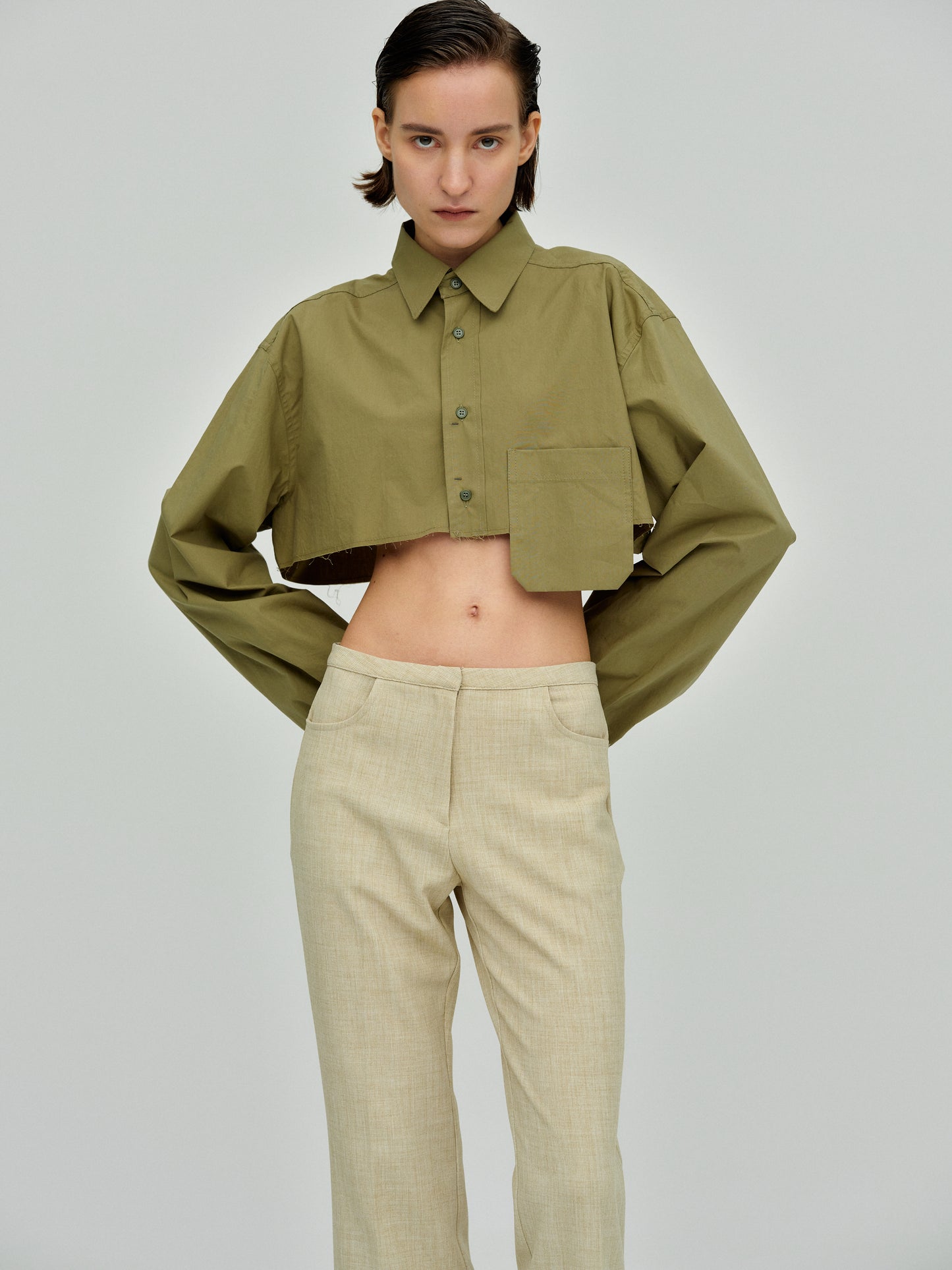 Boxy Cropped Shirt, Khaki