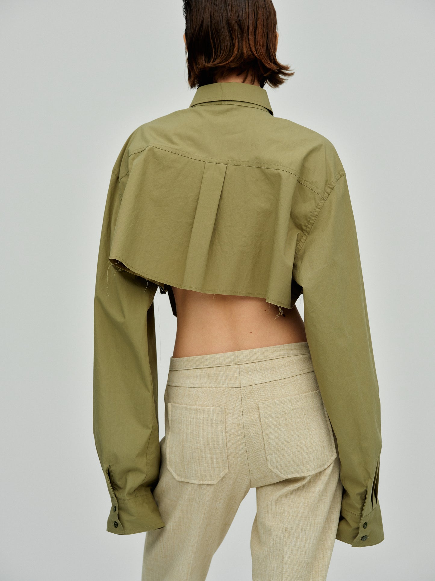 Boxy Cropped Shirt, Khaki