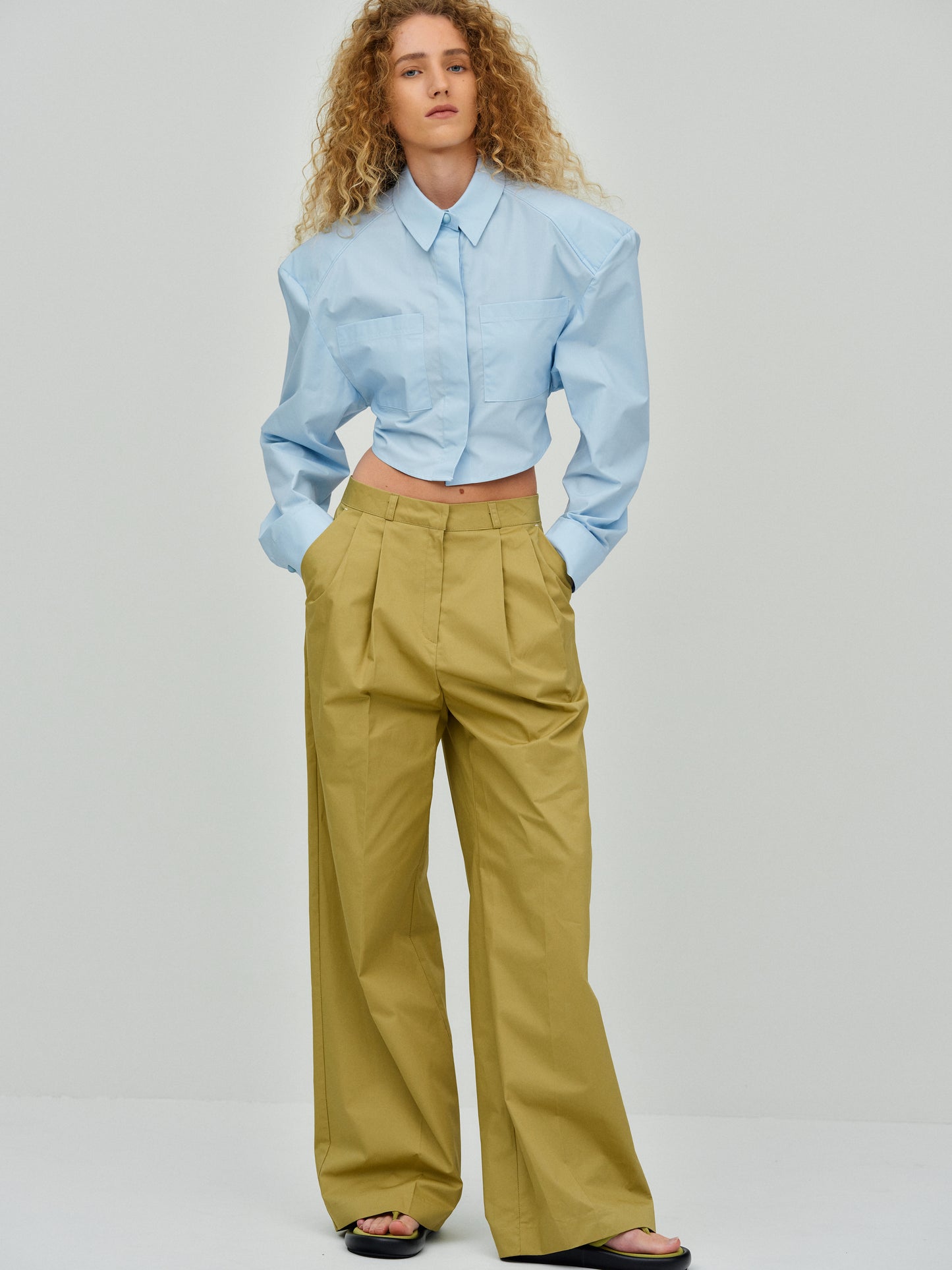 Tie-Back Oversized Pad Shirt, Cloud