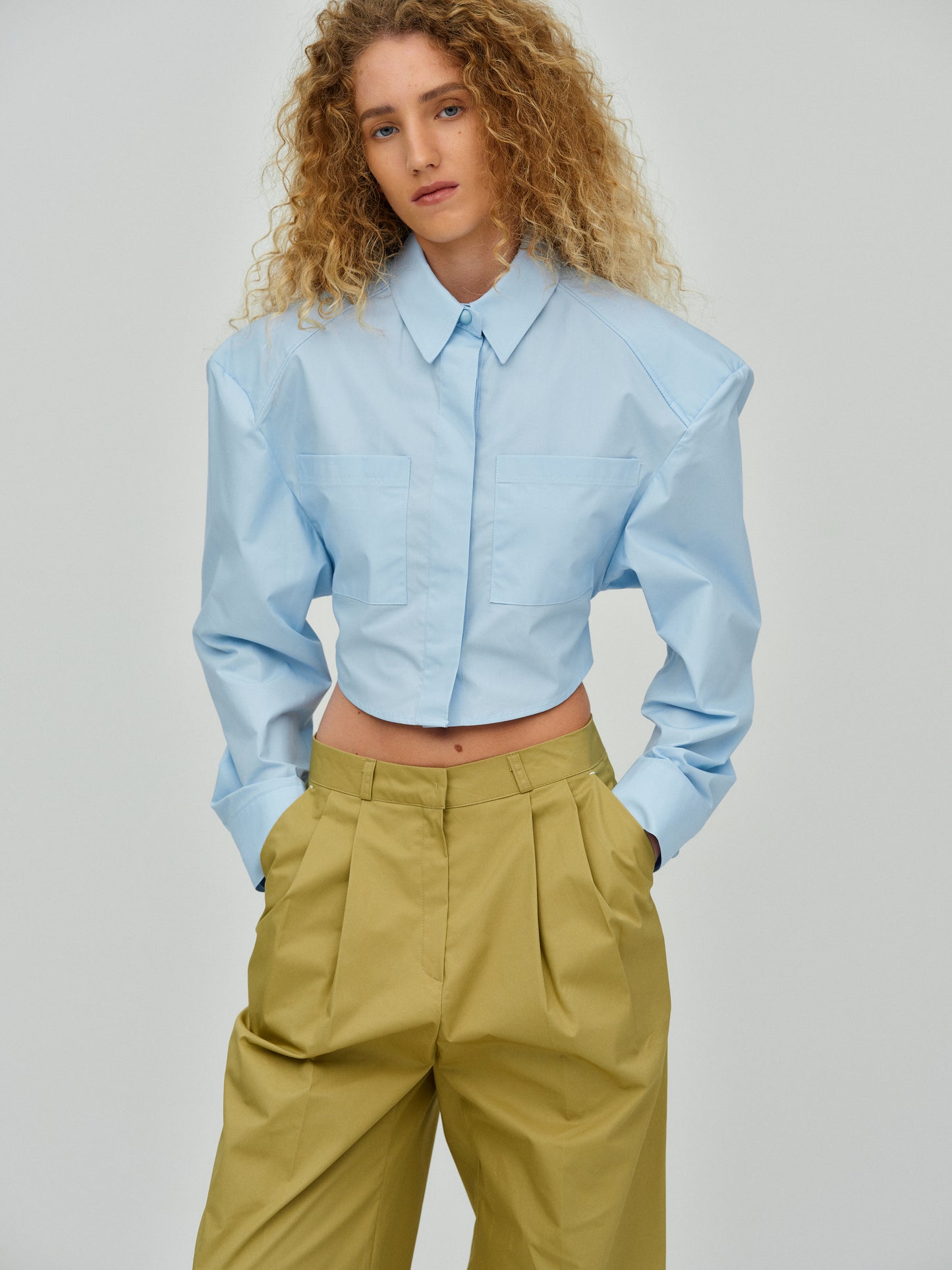 Tie-Back Oversized Pad Shirt, Cloud