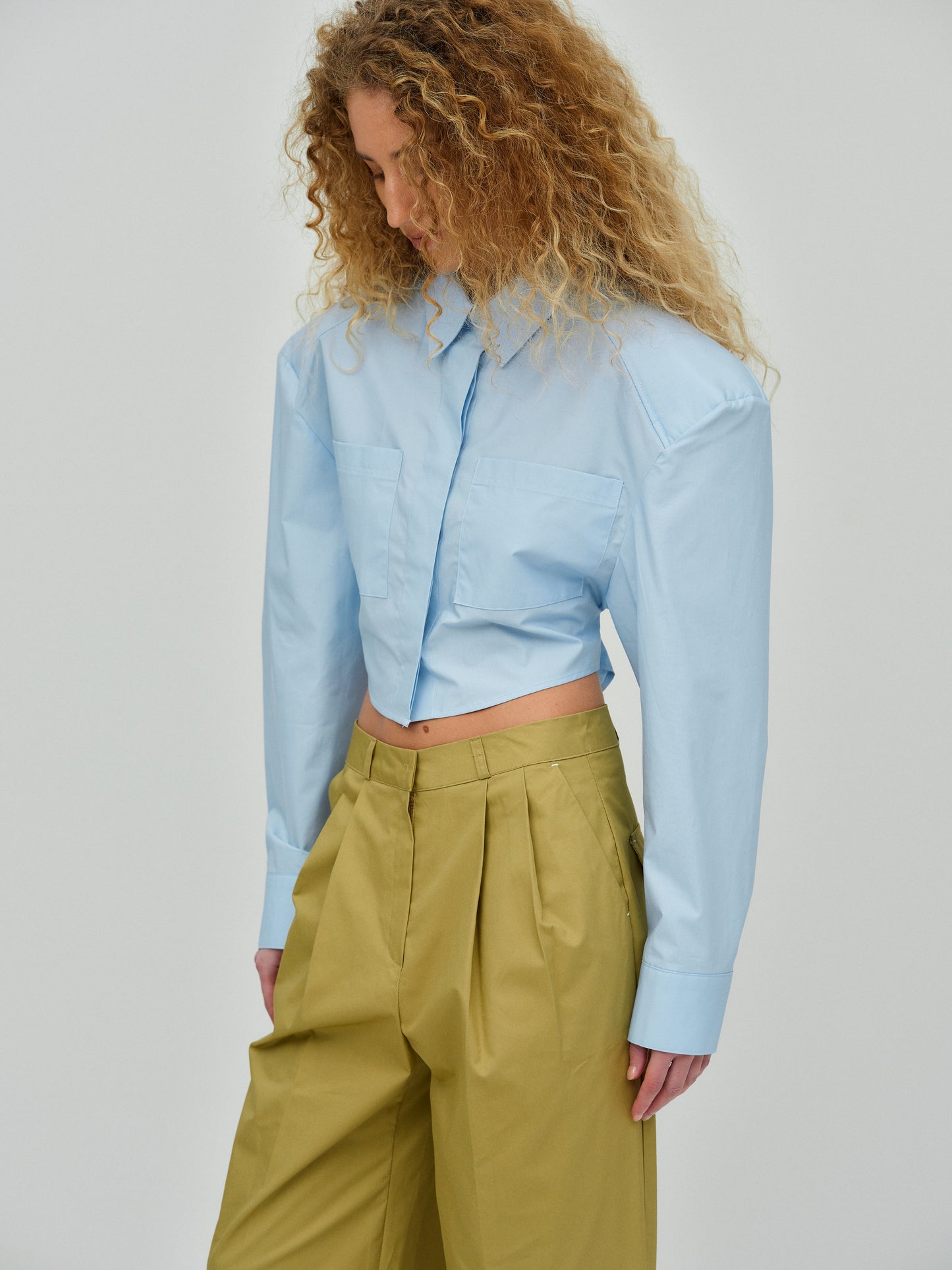Tie-Back Oversized Pad Shirt, Cloud