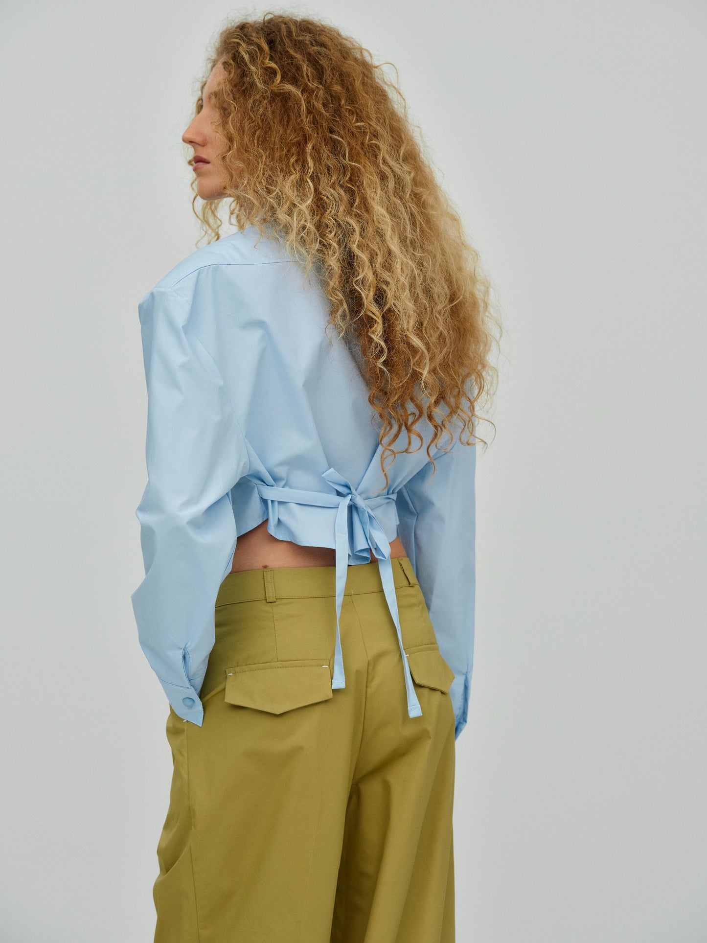 Tie-Back Oversized Pad Shirt, Cloud