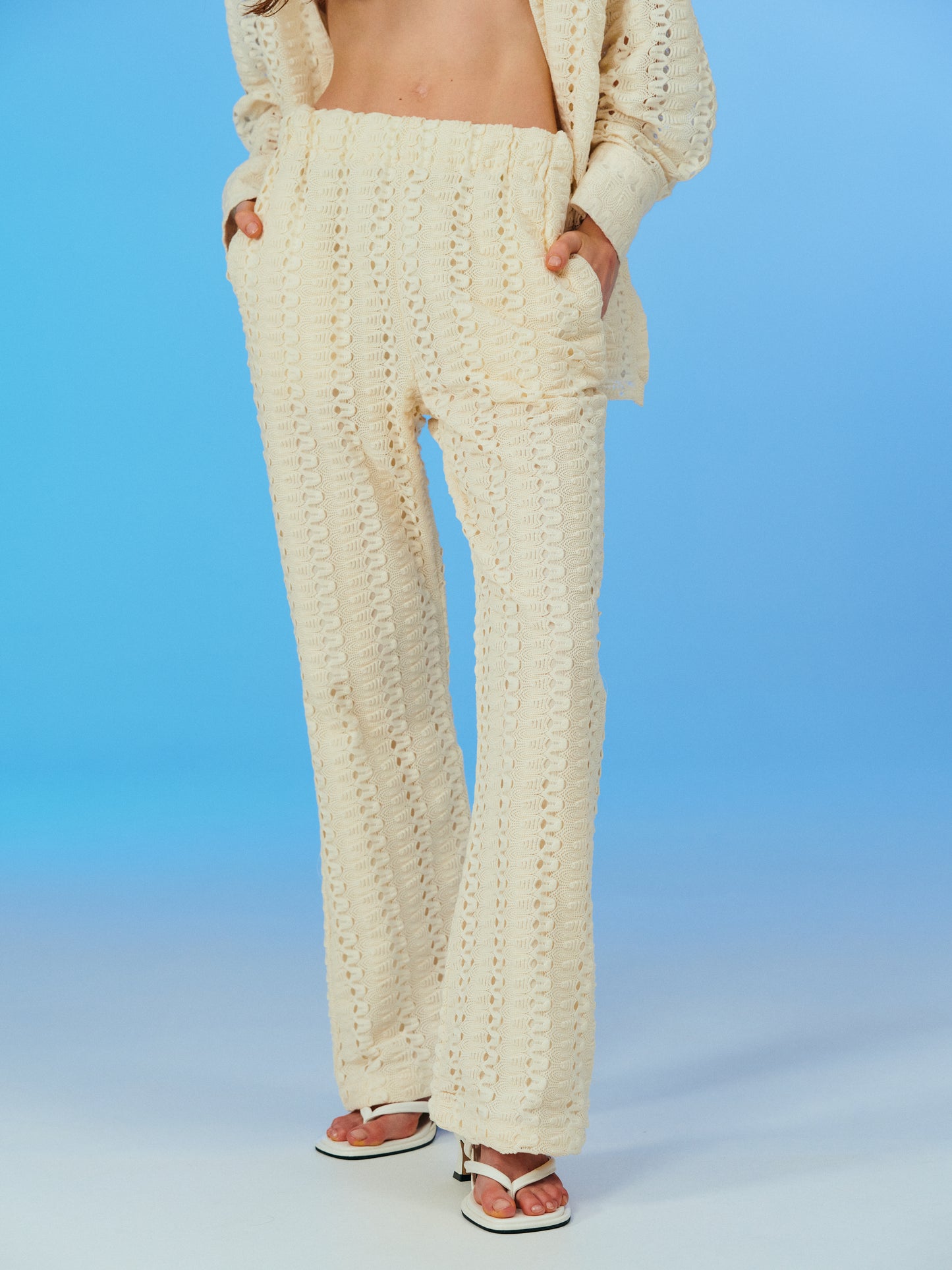 Seersucker Wavy Pants, Almond milk