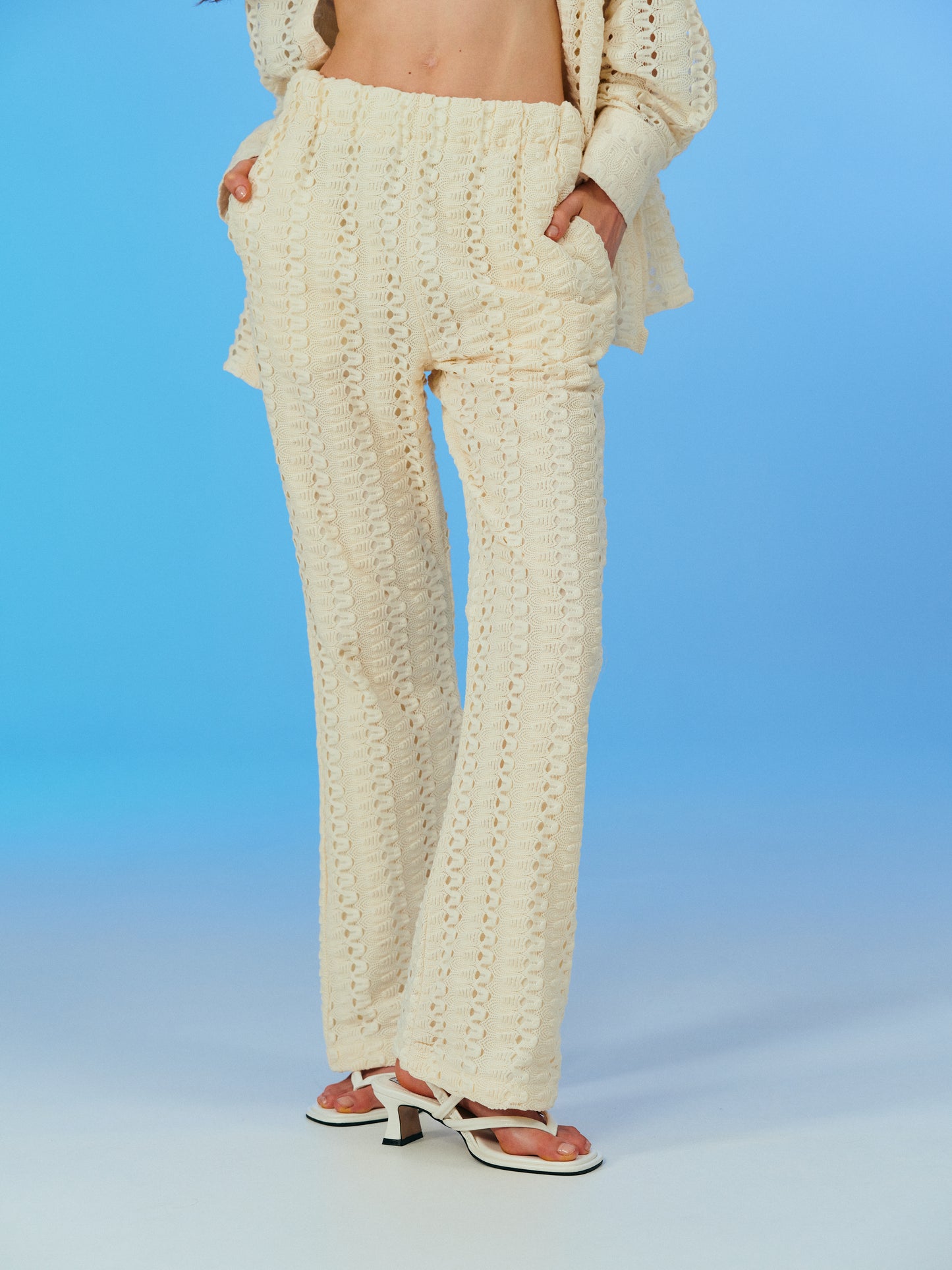 Seersucker Wavy Pants, Almond milk