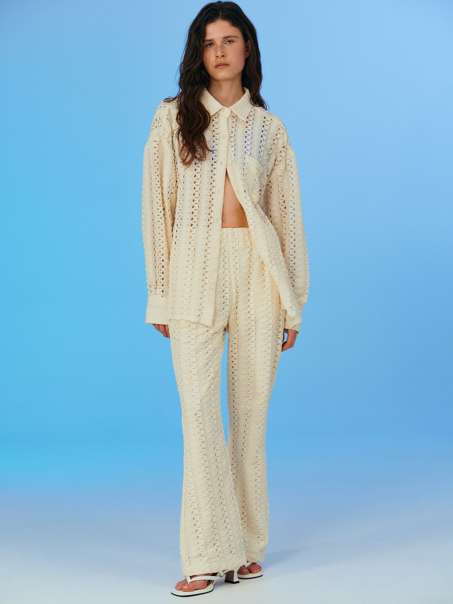 Seersucker Wavy Pants, Almond milk