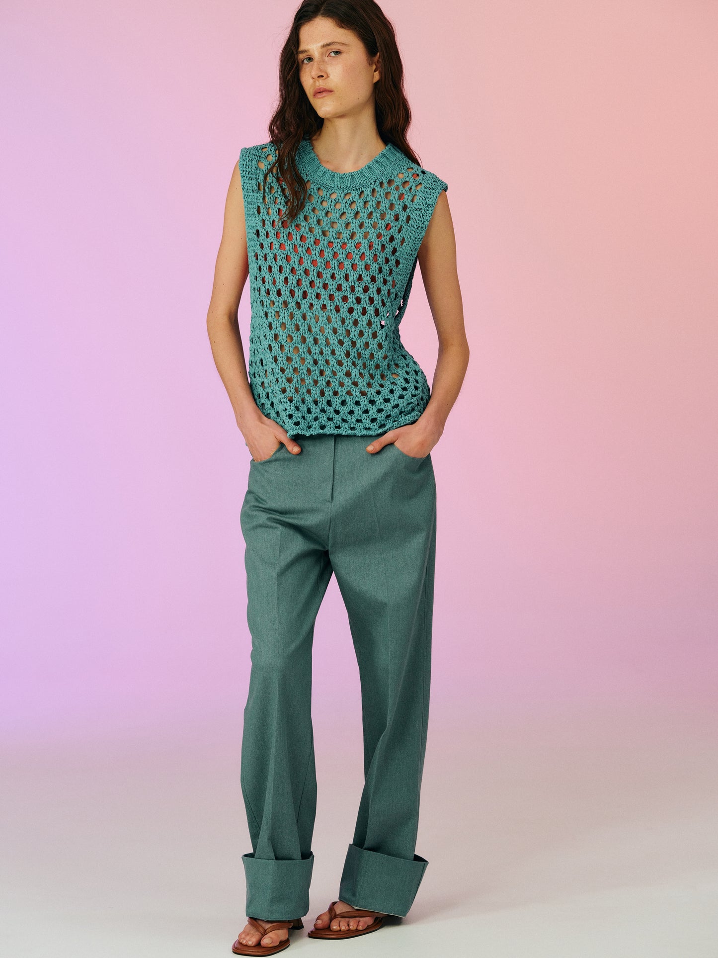 Turn Up Cuffs Cotton Trousers, Peale Green