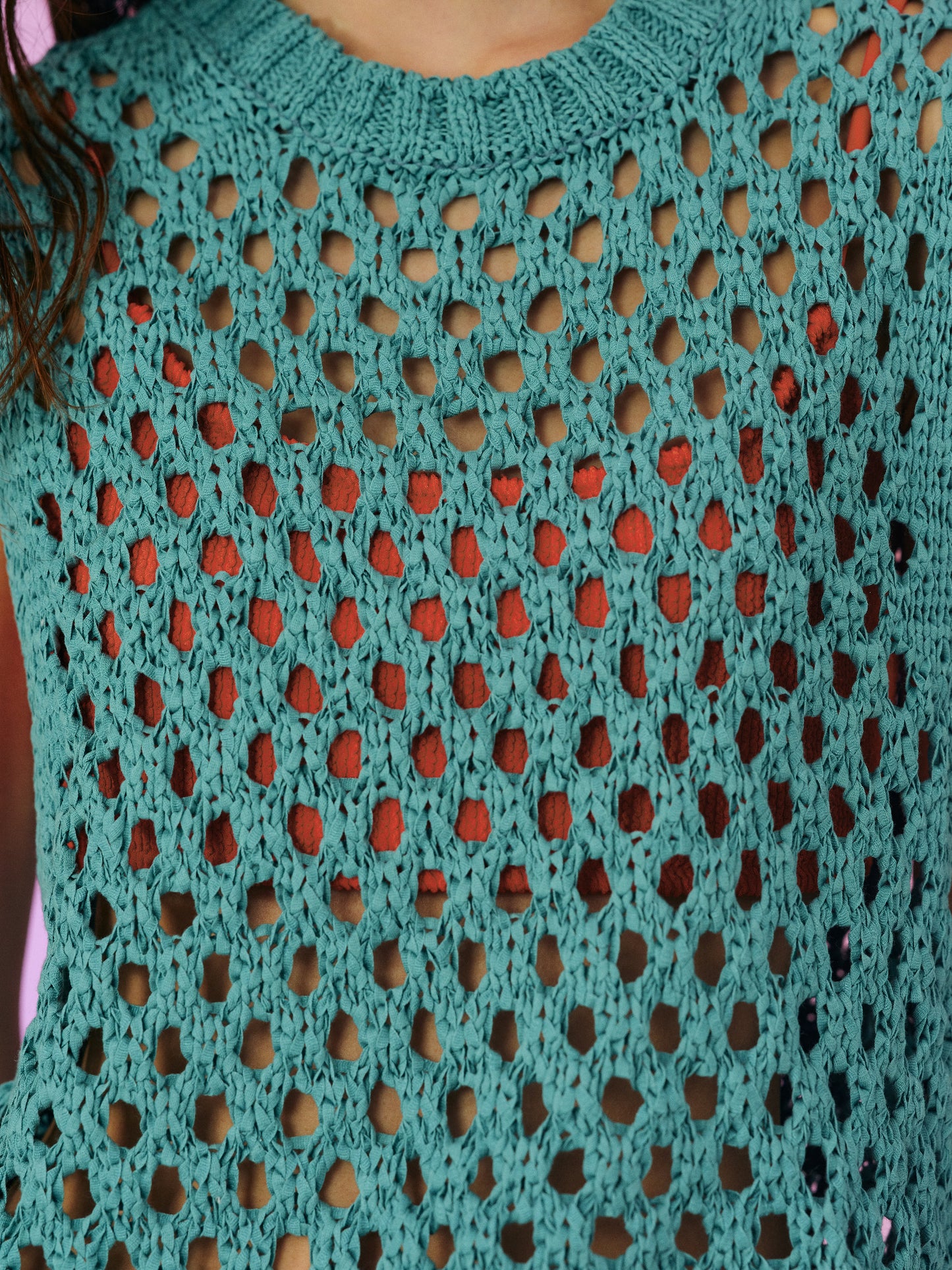 Open Crochet Knit Vest, Pine Green