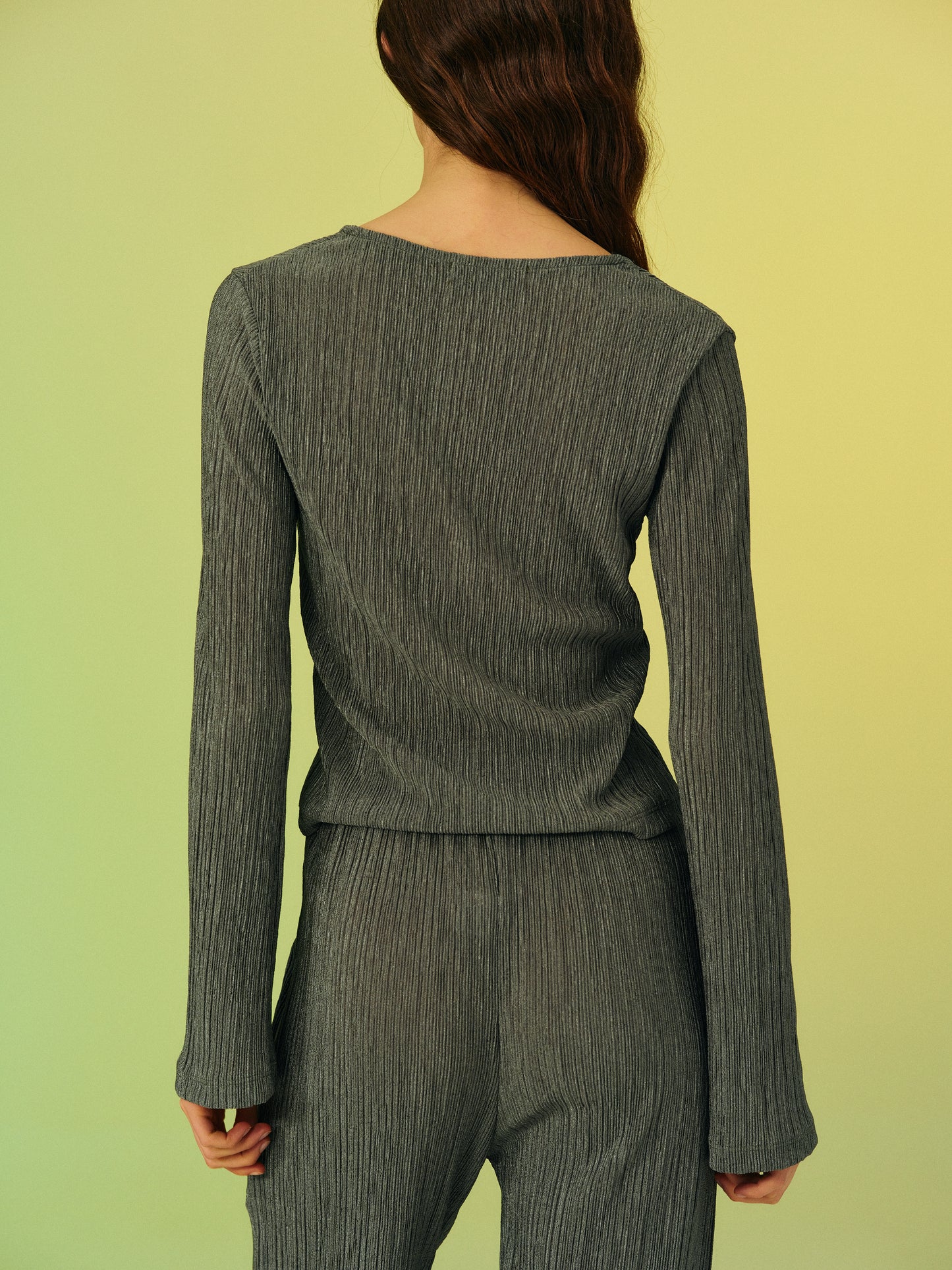 Open Plissé Top, Pine