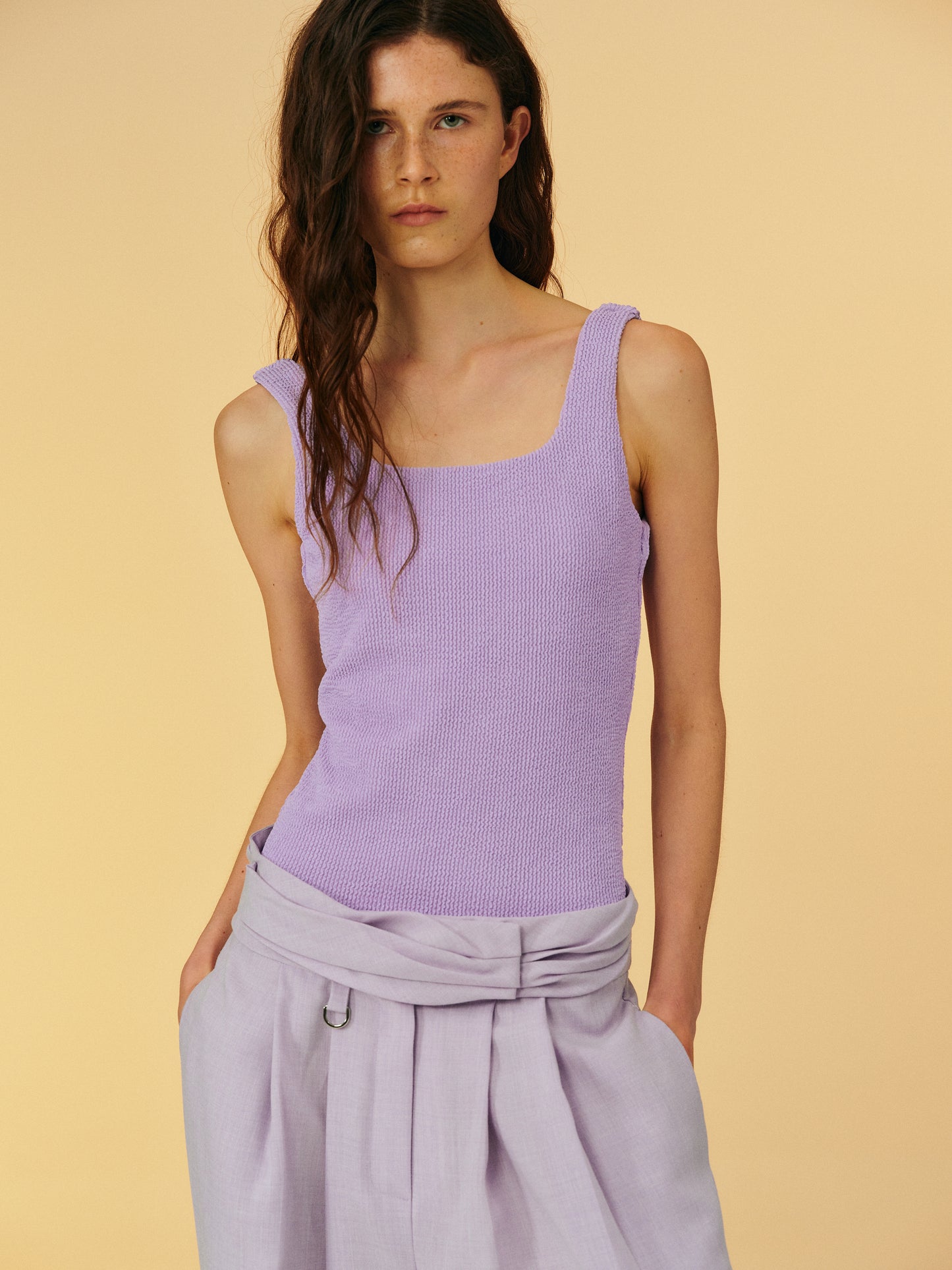 Crinkle One-Piece Swimsuit, Lavender