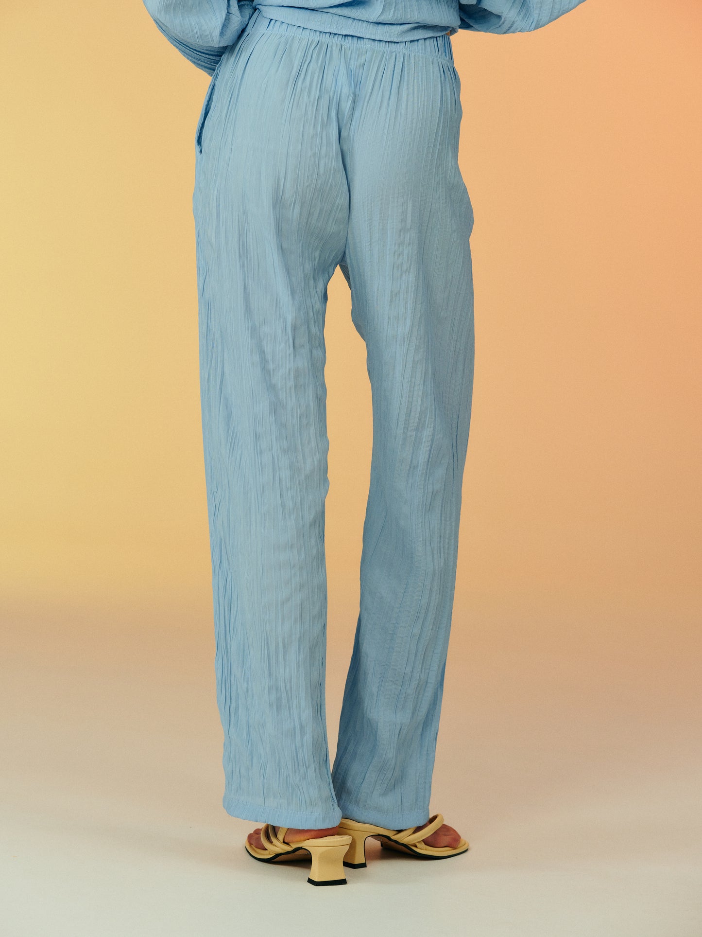 Crinkled Garment-Pleated Pants, Sky Blue