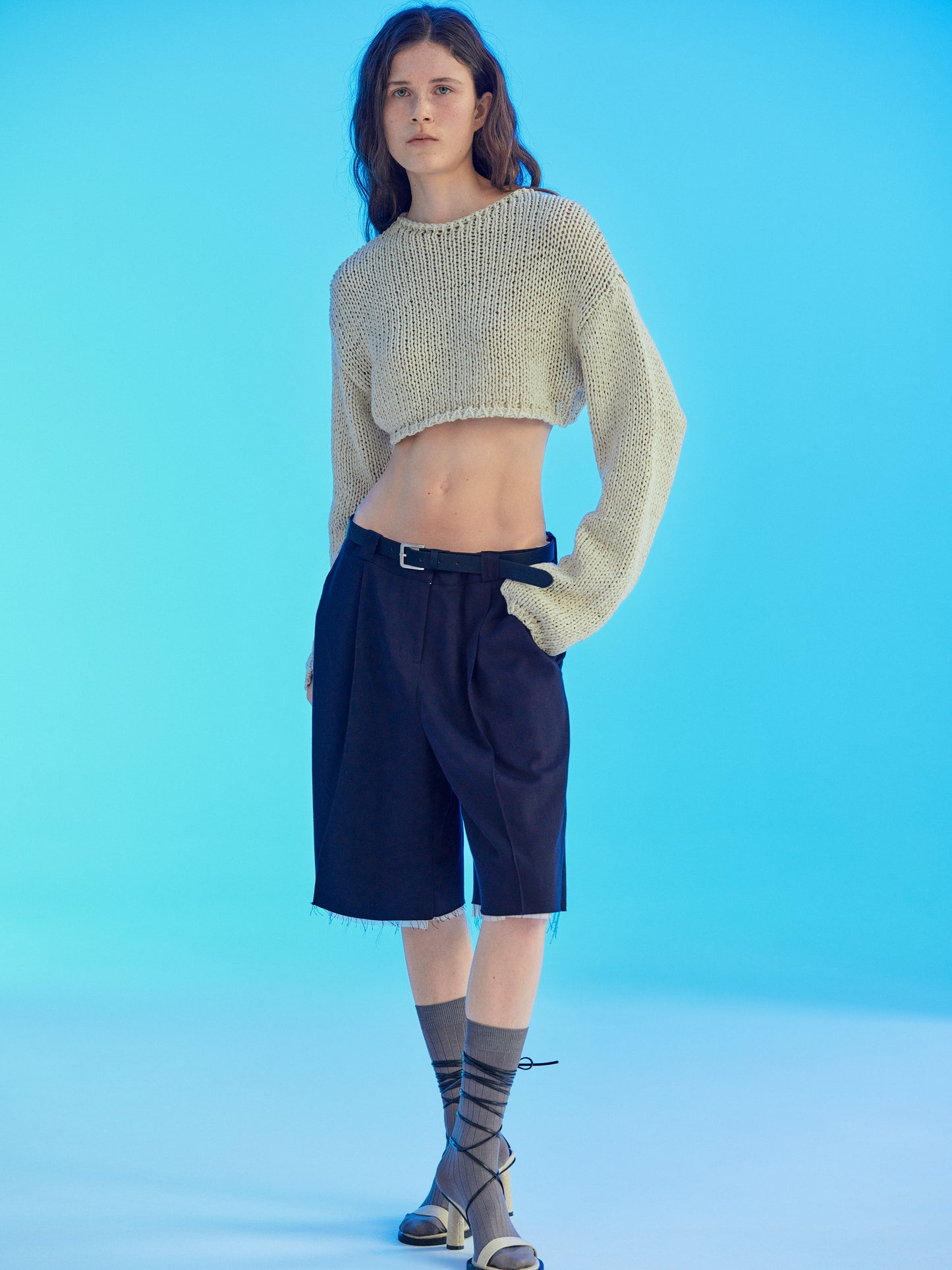 Belted Layer Bermuda Shorts, Dark Navy