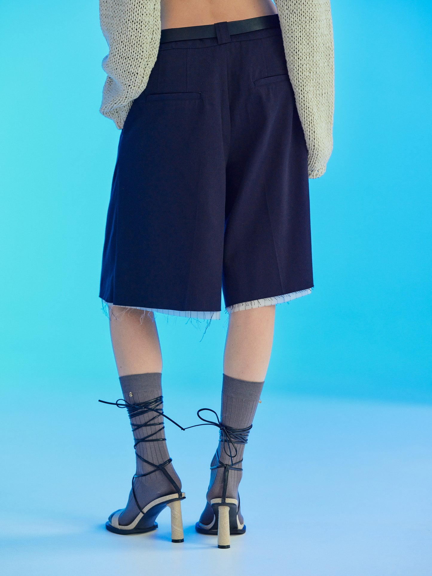 Belted Layer Bermuda Shorts, Dark Navy