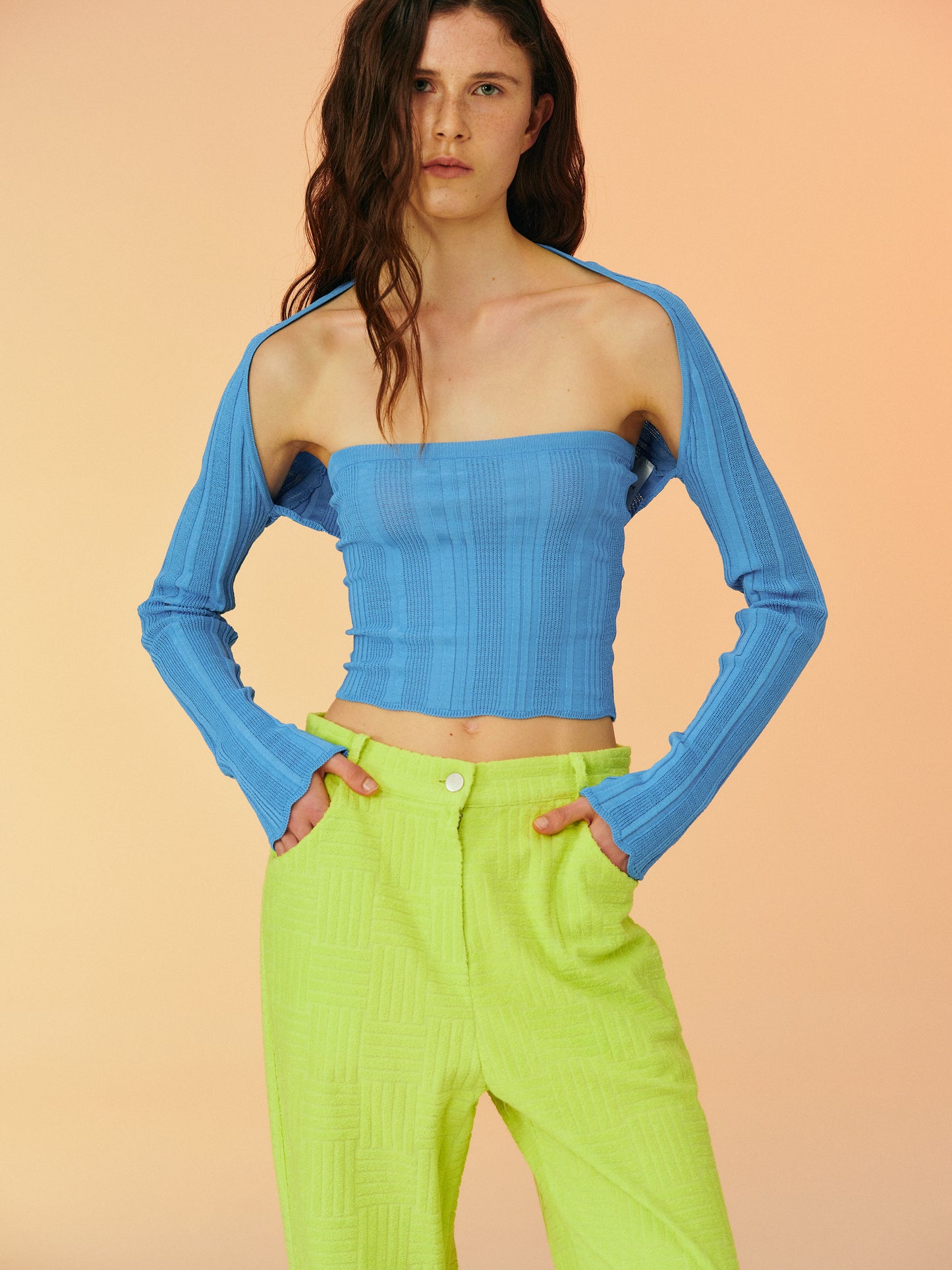 Pleated Shrug Knit Set, Ultramarine