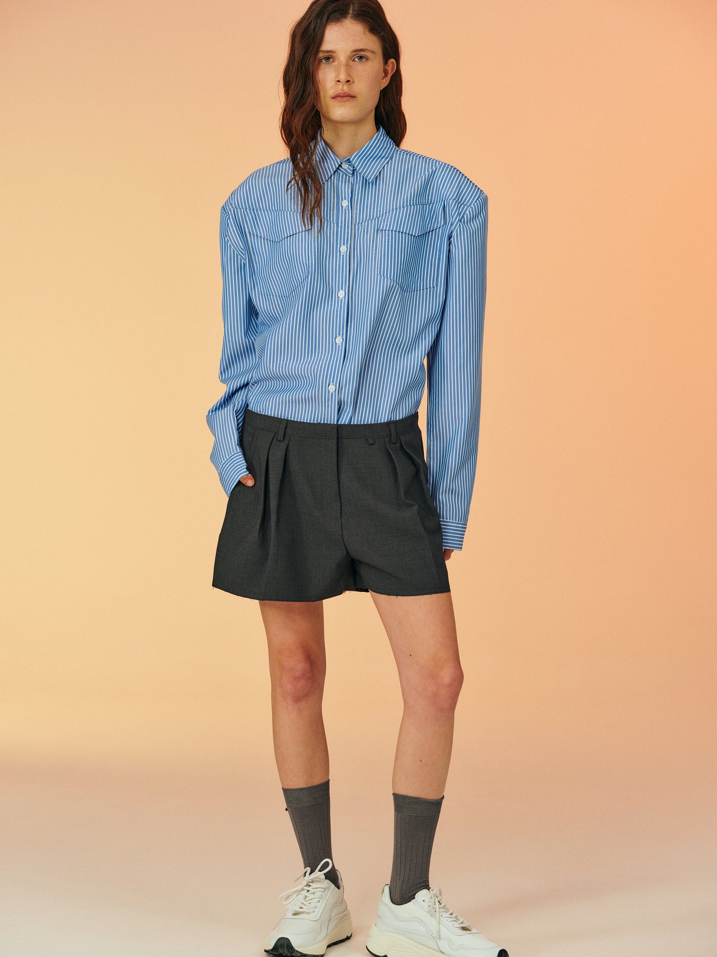 Low Rise Tencel Shorts, Fossil Grey