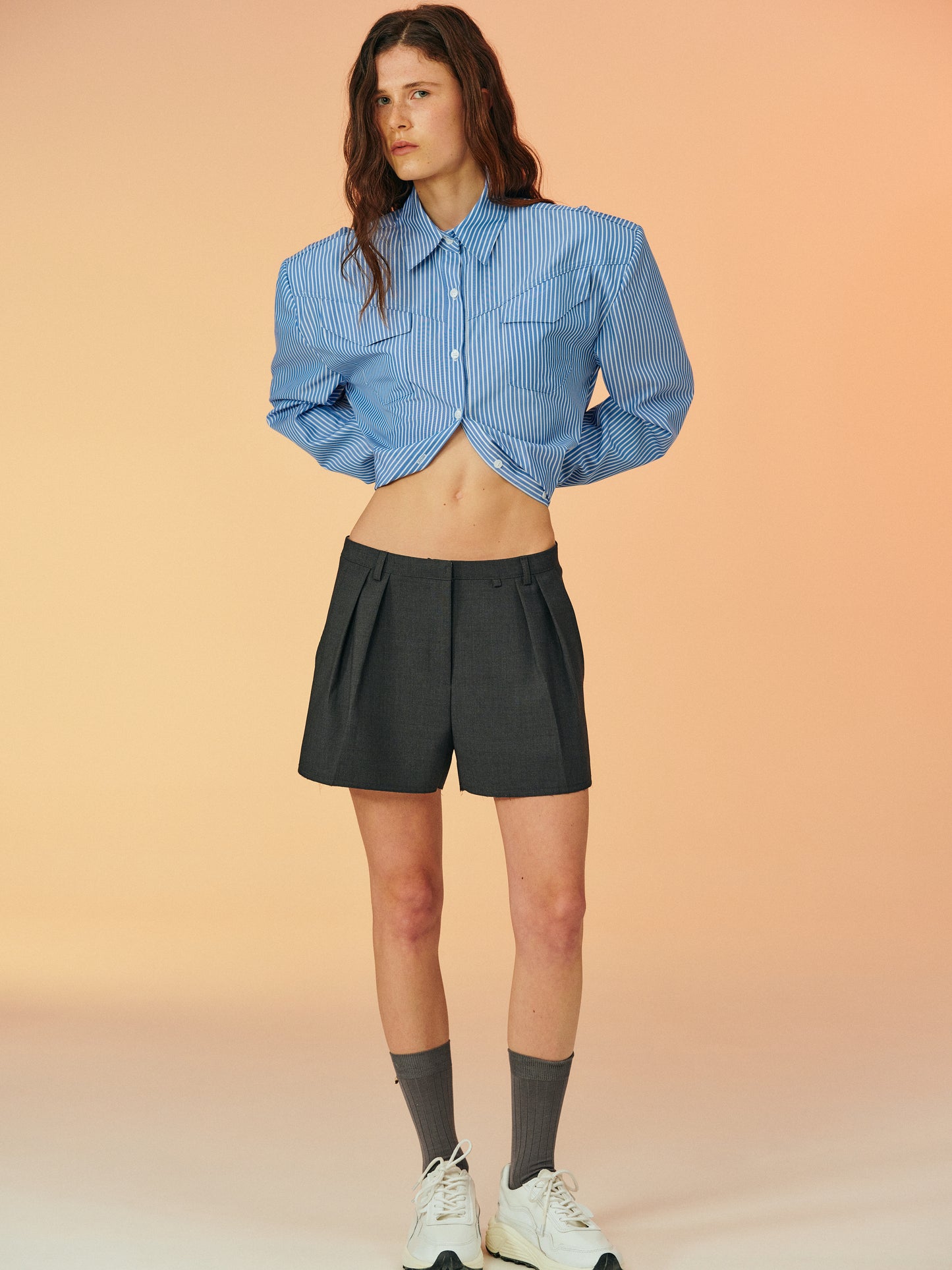Low Rise Tencel Shorts, Fossil Grey