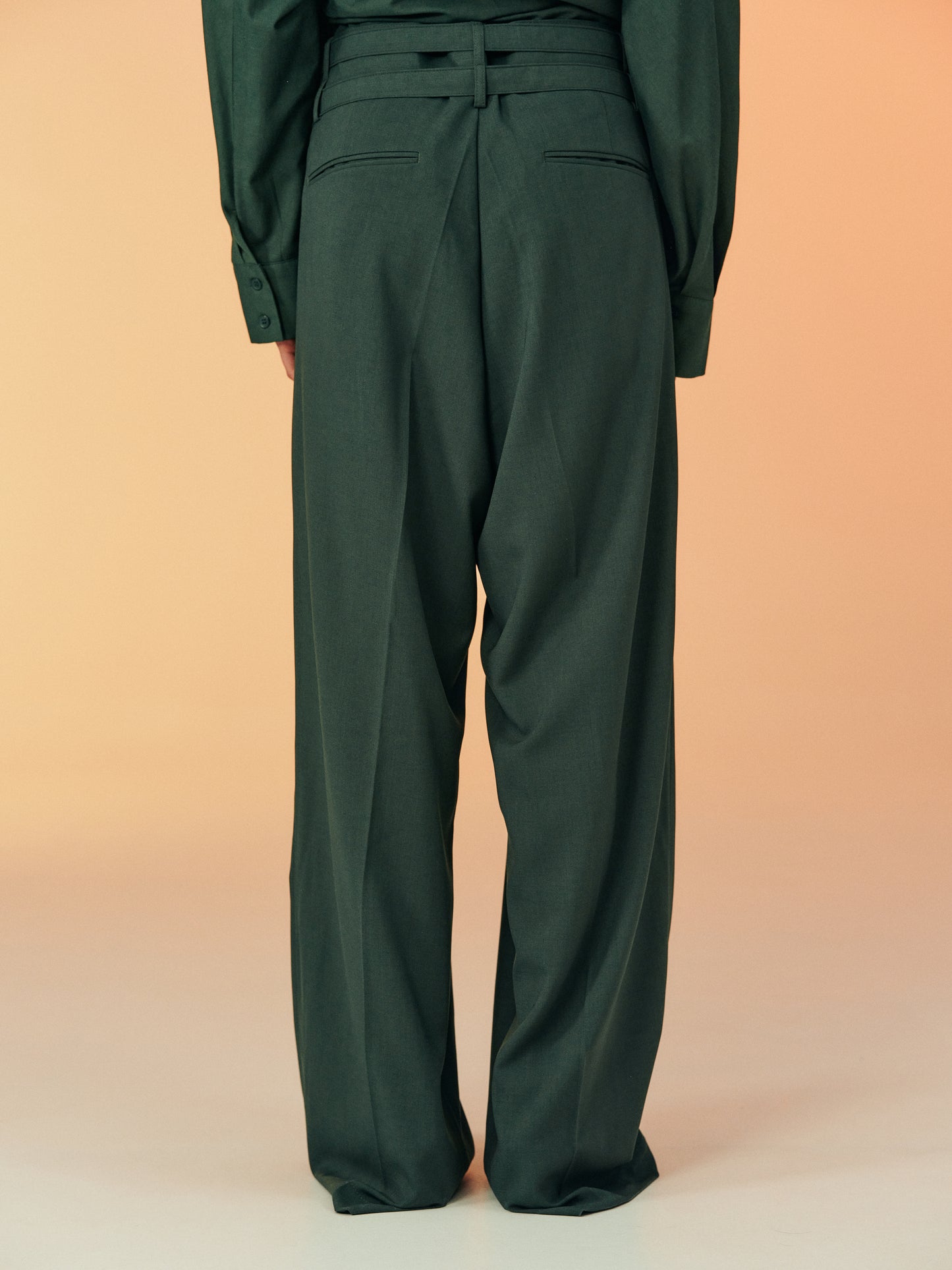 Double Belted Wide Trousers, Peale Green