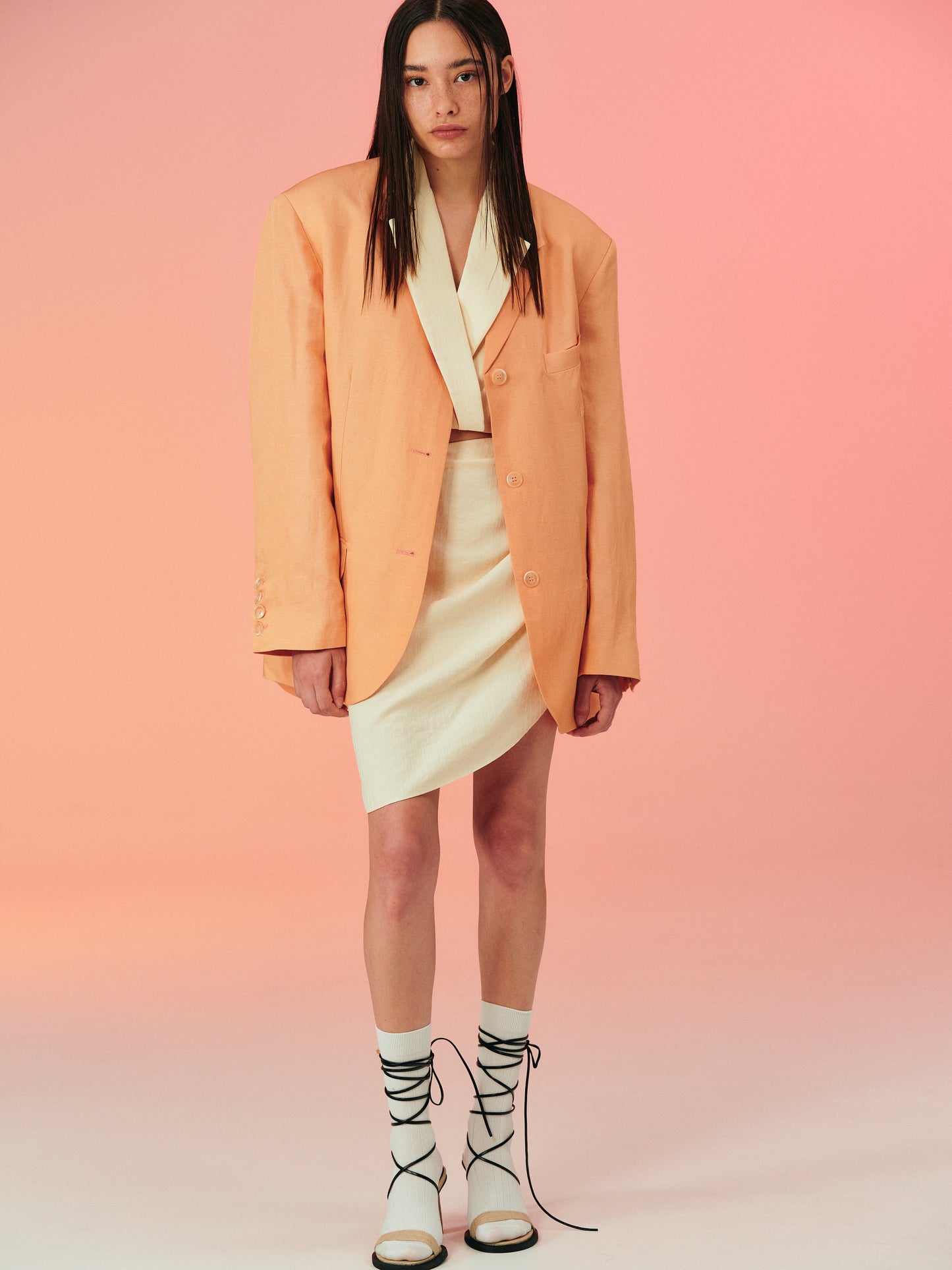 Linen Twill Boyfriend Blazer, Apricot