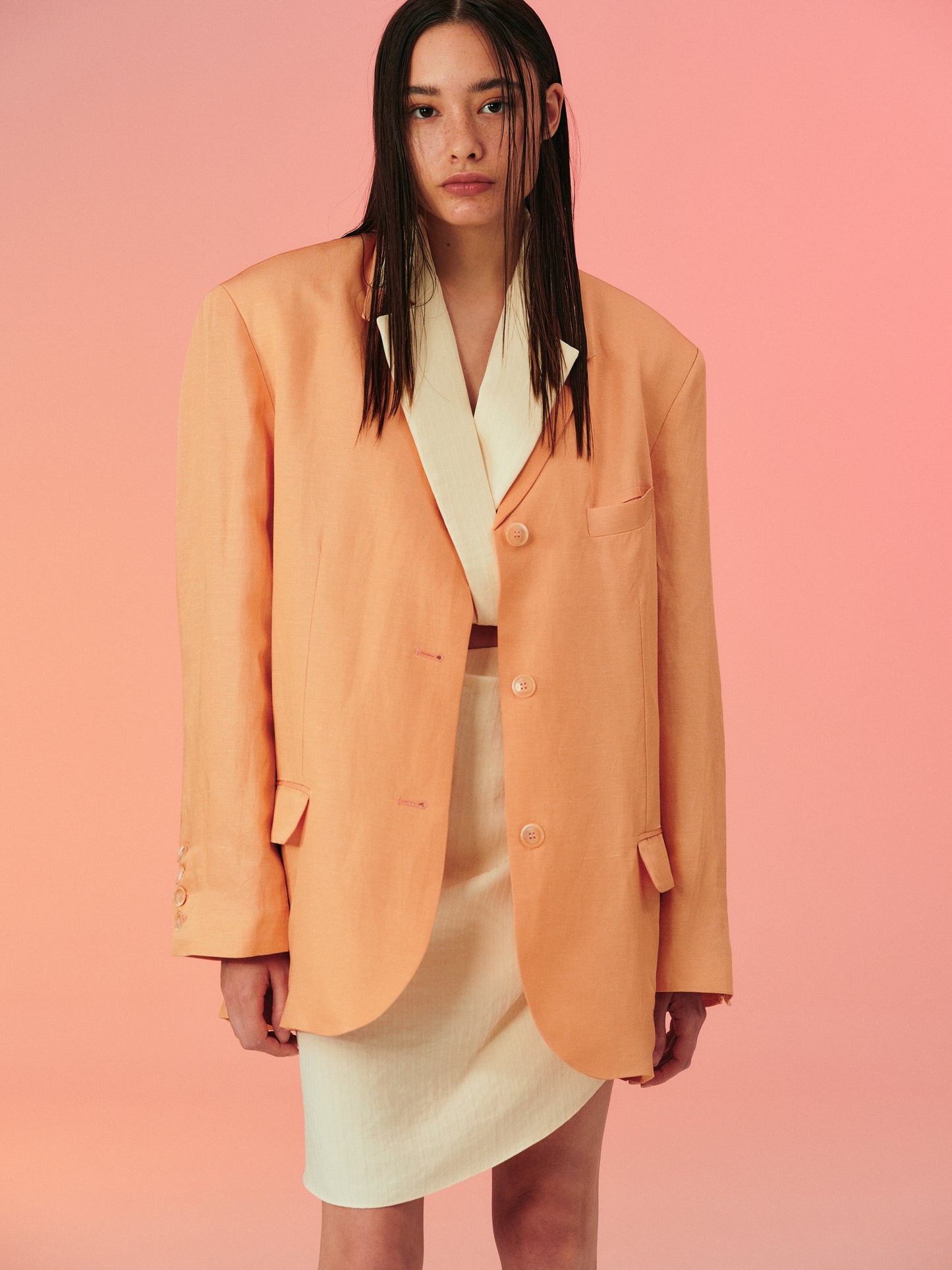 Linen Twill Boyfriend Blazer, Apricot