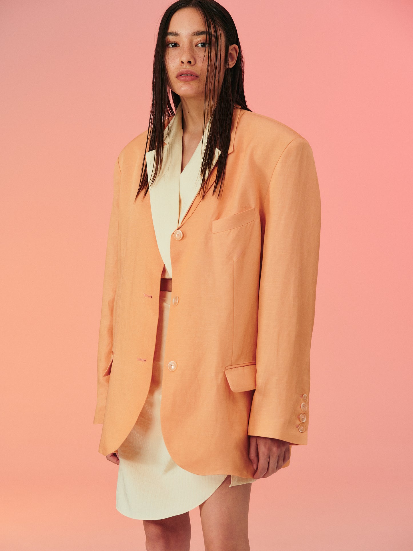 Linen Twill Boyfriend Blazer, Apricot