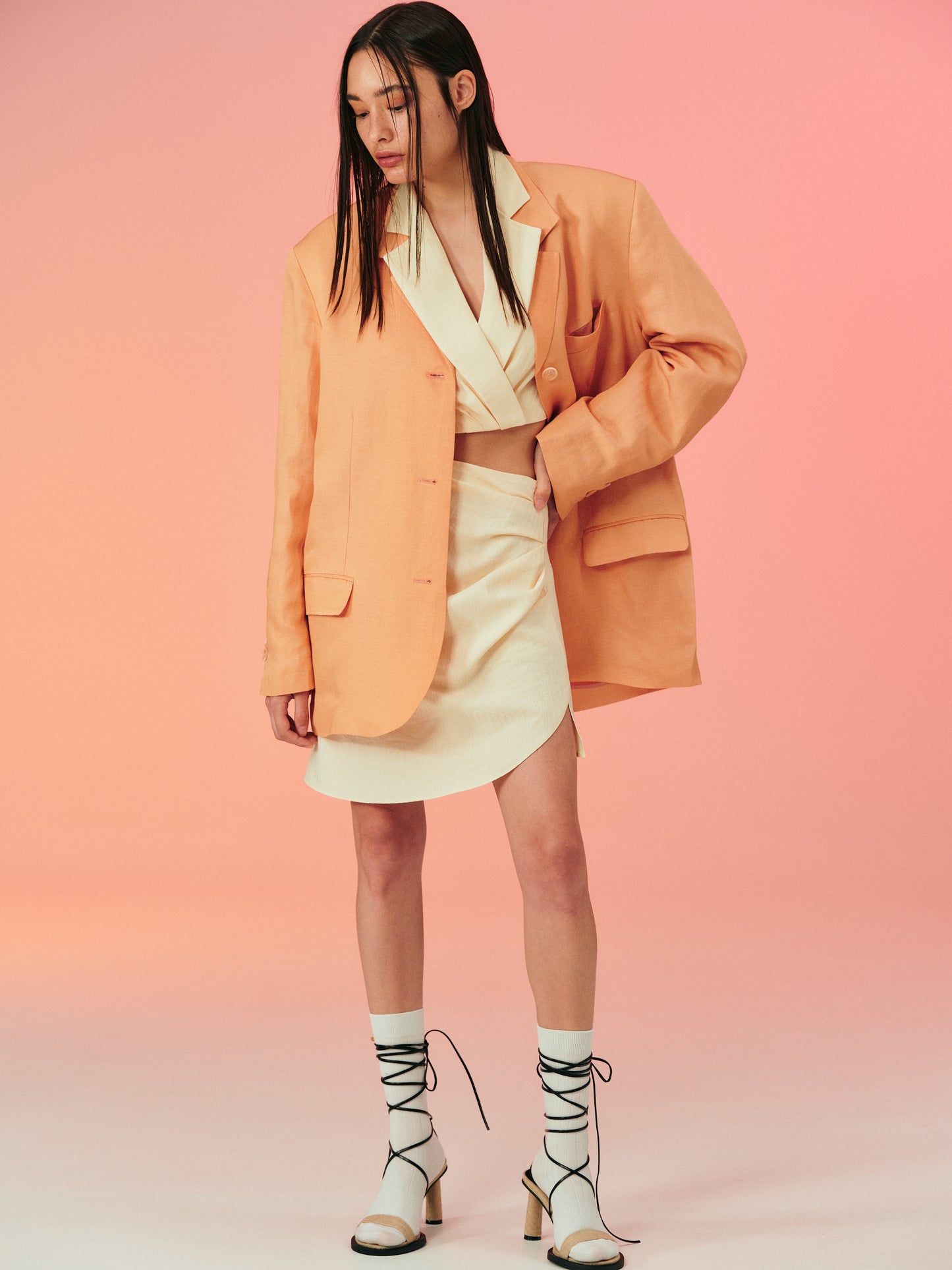 Linen Twill Boyfriend Blazer, Apricot