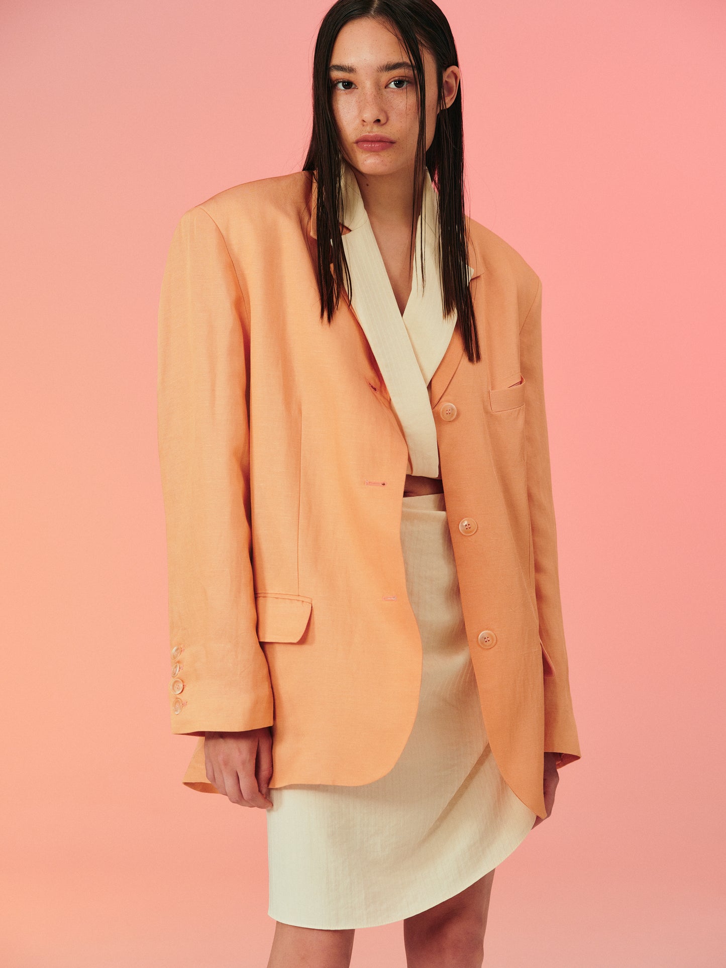 Linen Twill Boyfriend Blazer, Apricot