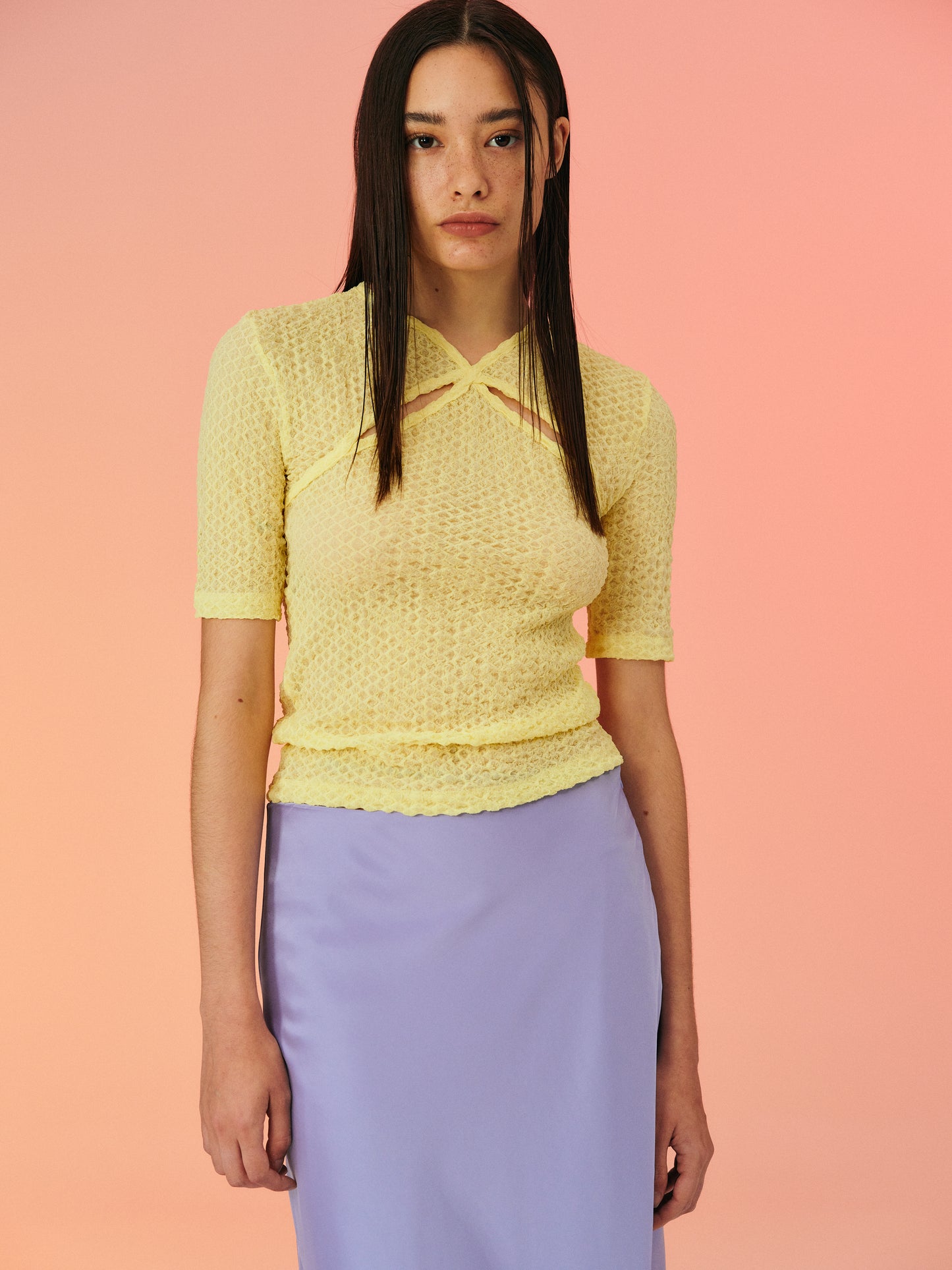 Seersucker Second-Skin Top, Yellow