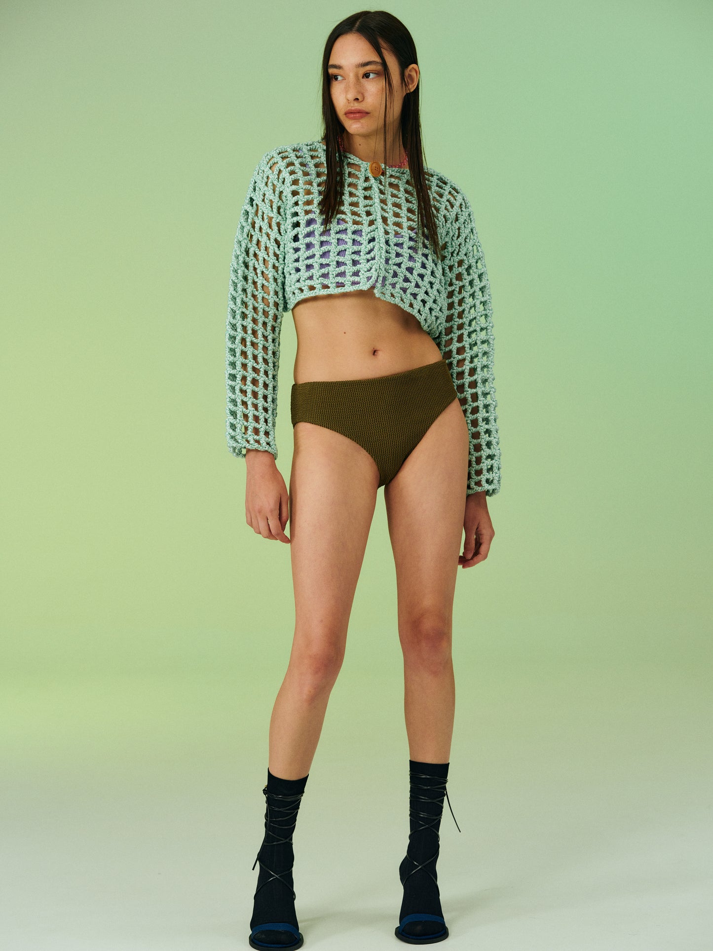 Cotton Crochet Cardigan, Seafoam