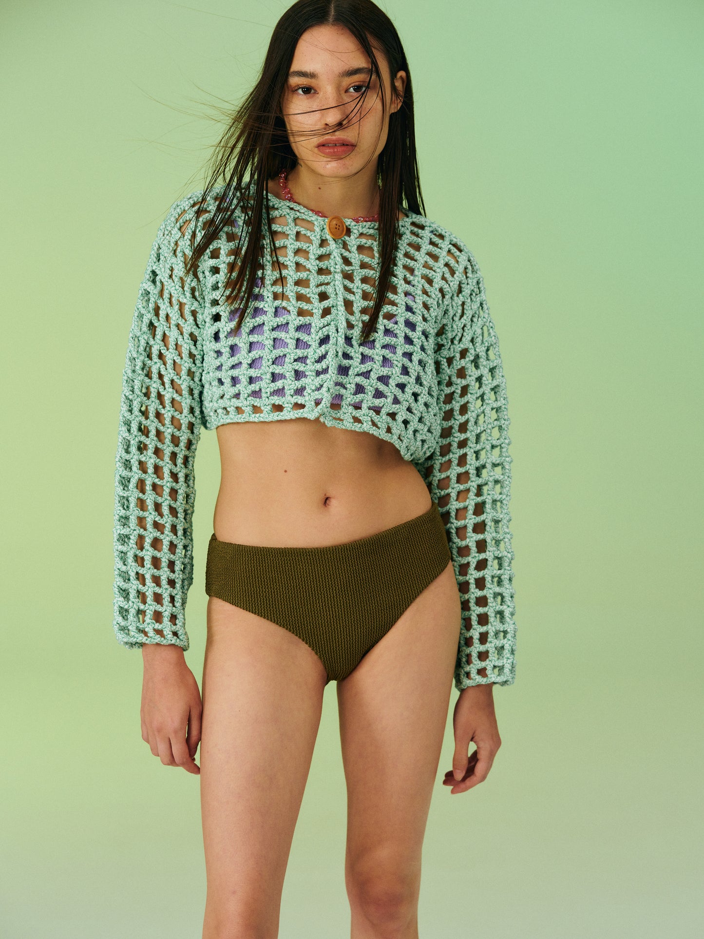 Cotton Crochet Cardigan, Seafoam