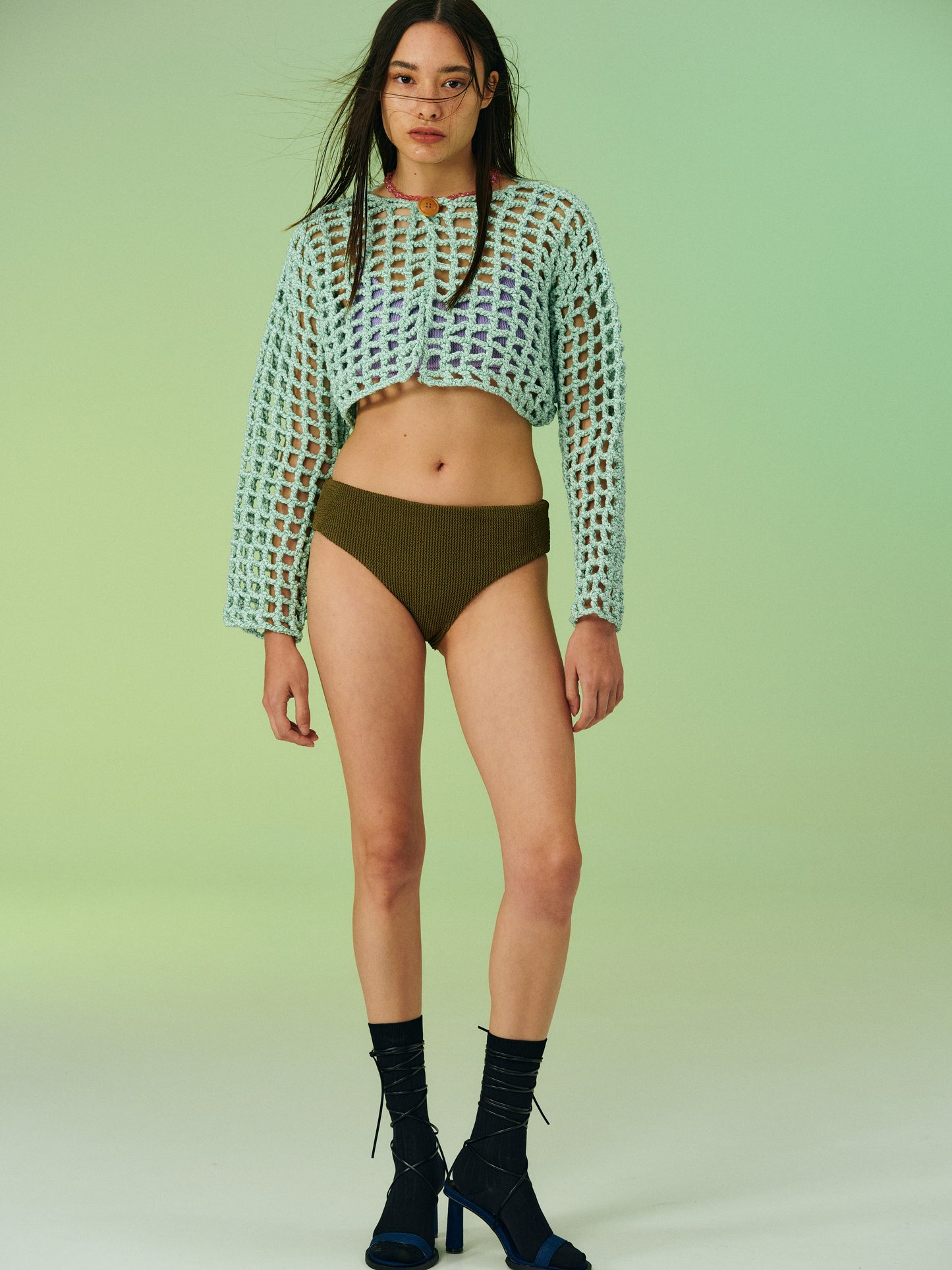 Cotton Crochet Cardigan, Seafoam