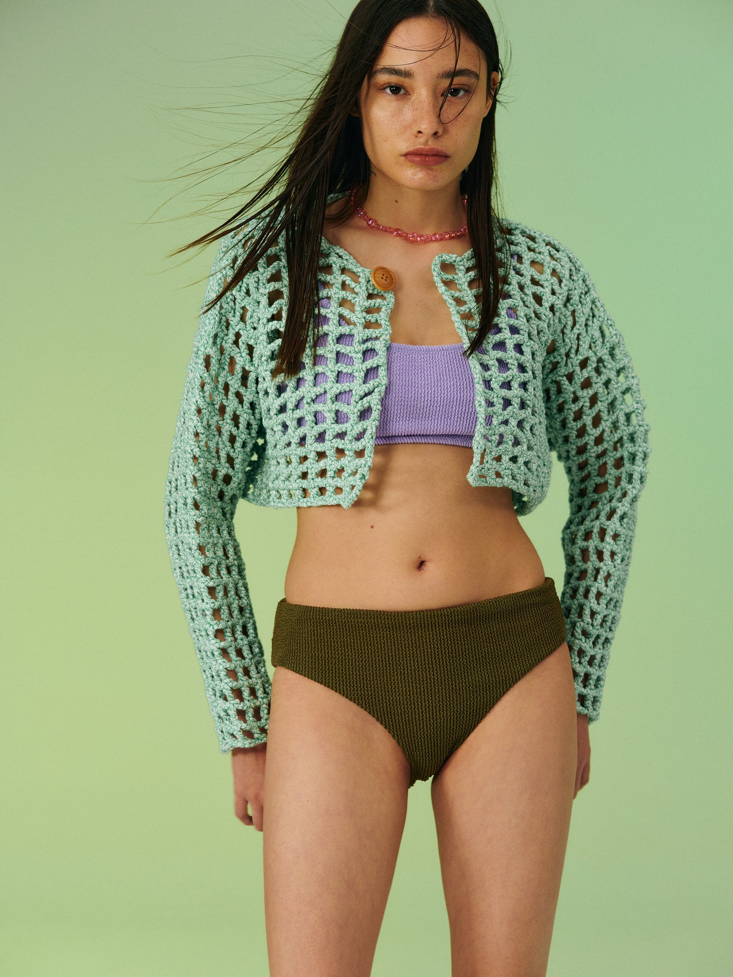 Cotton Crochet Cardigan, Seafoam