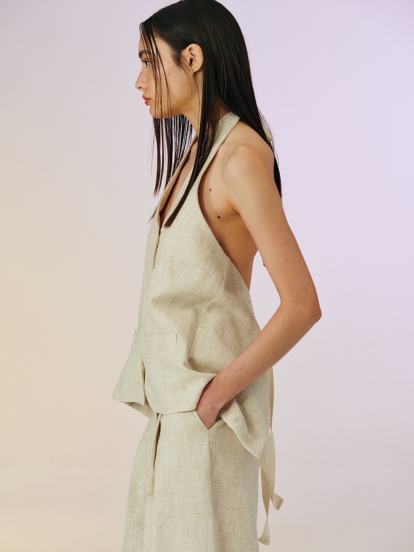 Backless Linen Vest, Gardenia