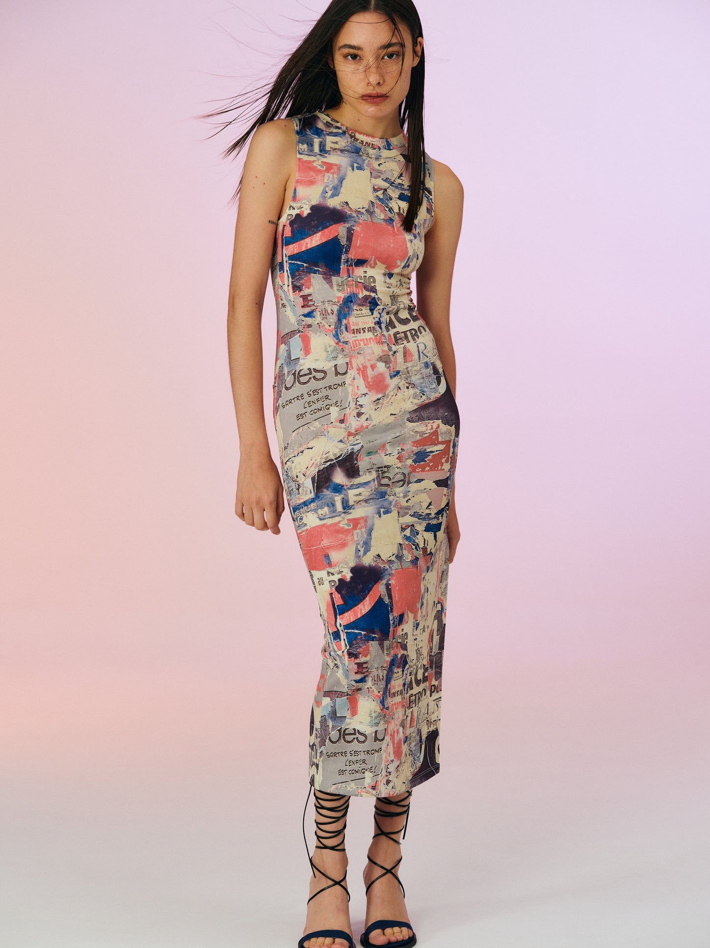 Multicolor Graphic Print Dress, Pink