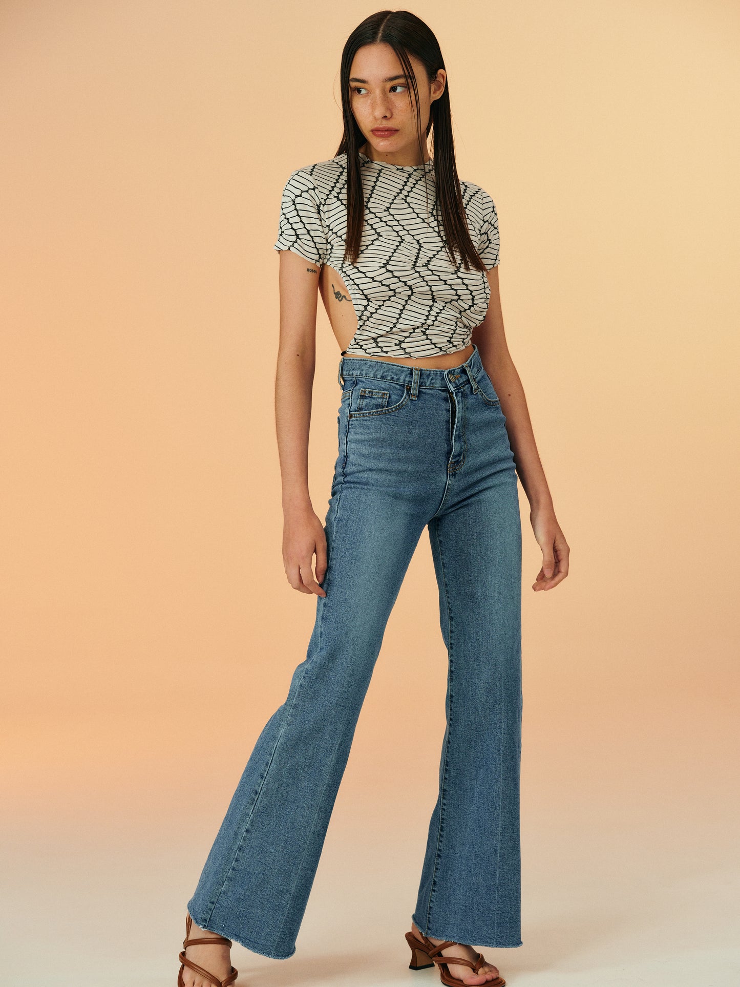 Chenille Open Back Tee, Cream
