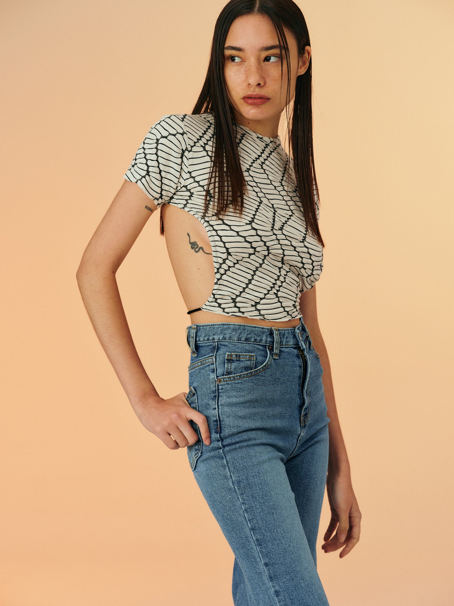 Chenille Open Back Tee, Cream