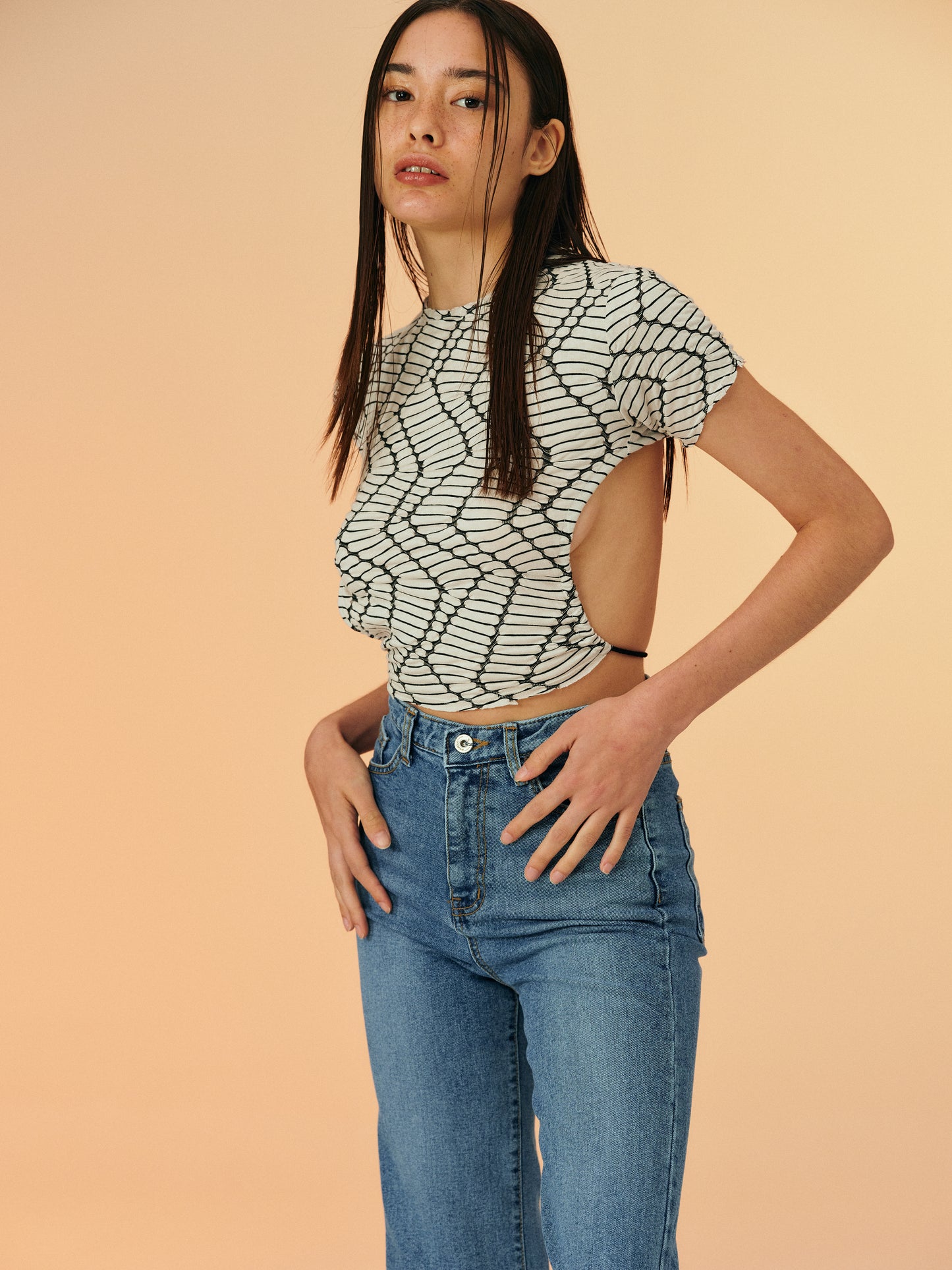 Chenille Open Back Tee, Cream