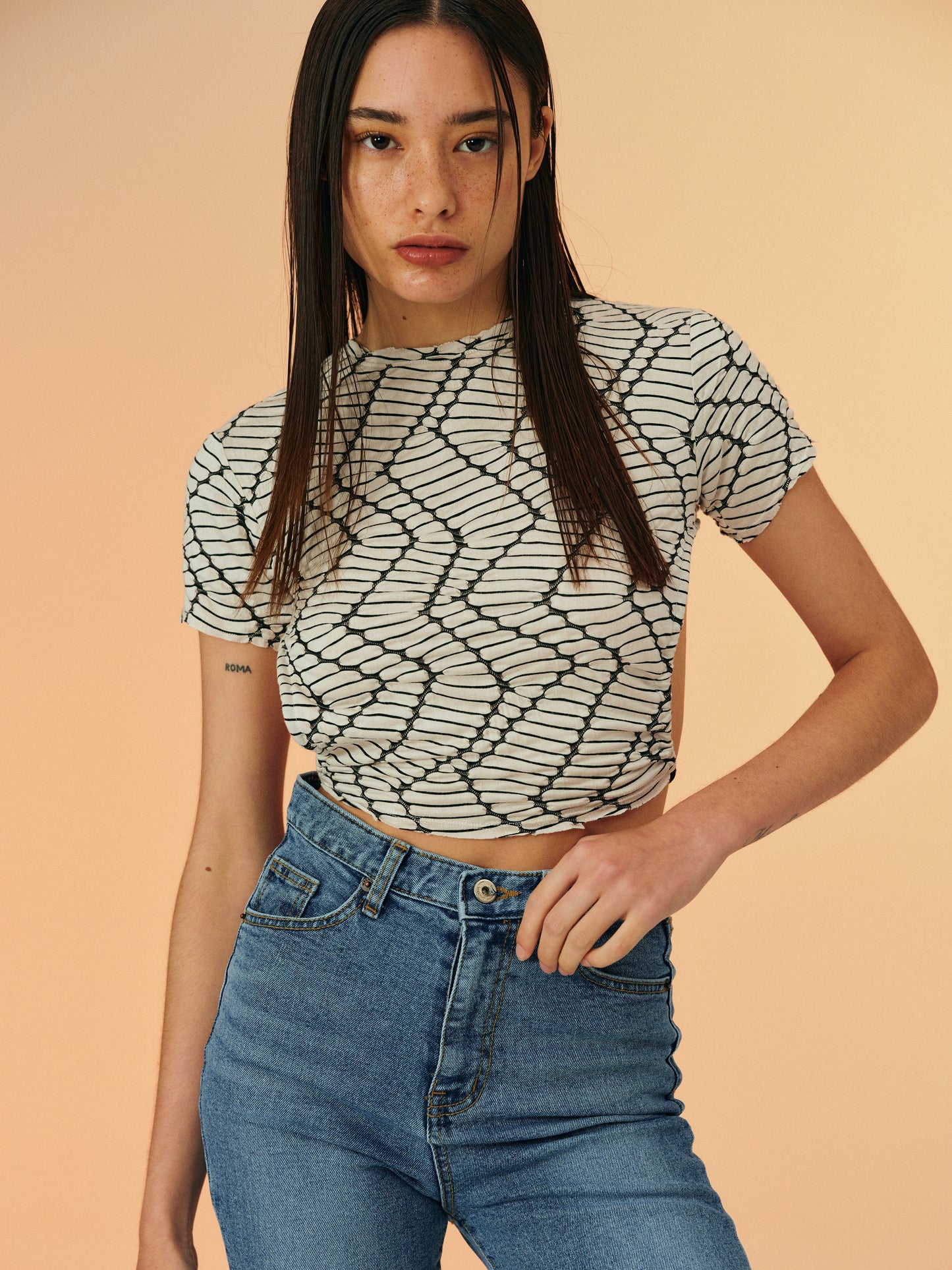 Chenille Open Back Tee, Cream