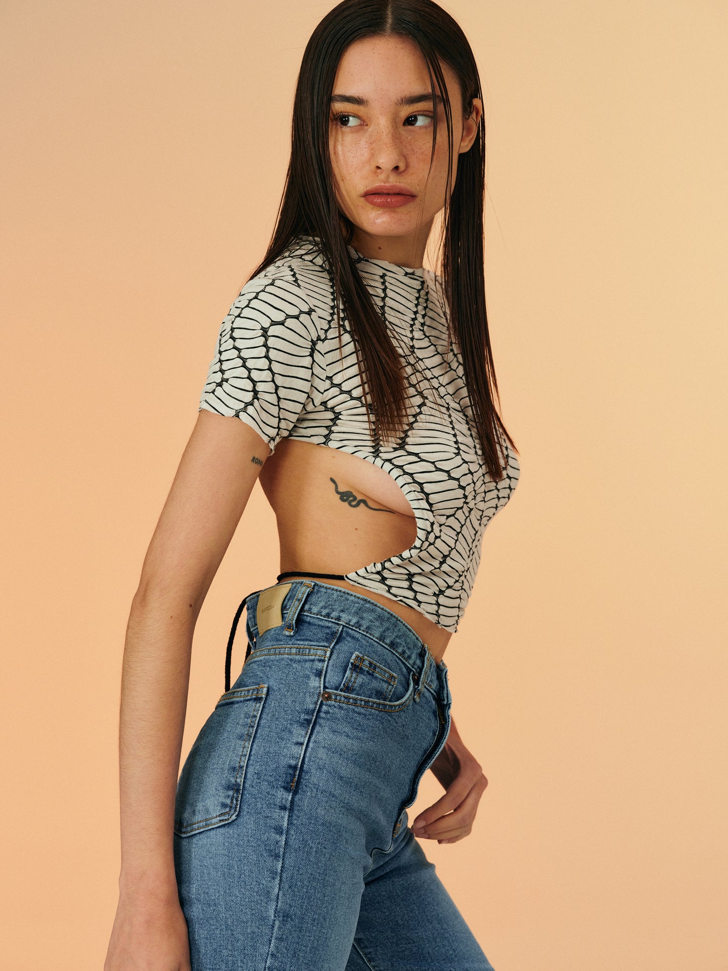 Chenille Open Back Tee, Cream