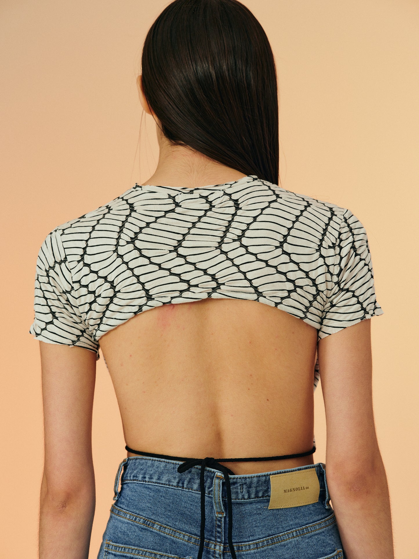 Chenille Open Back Tee, Cream