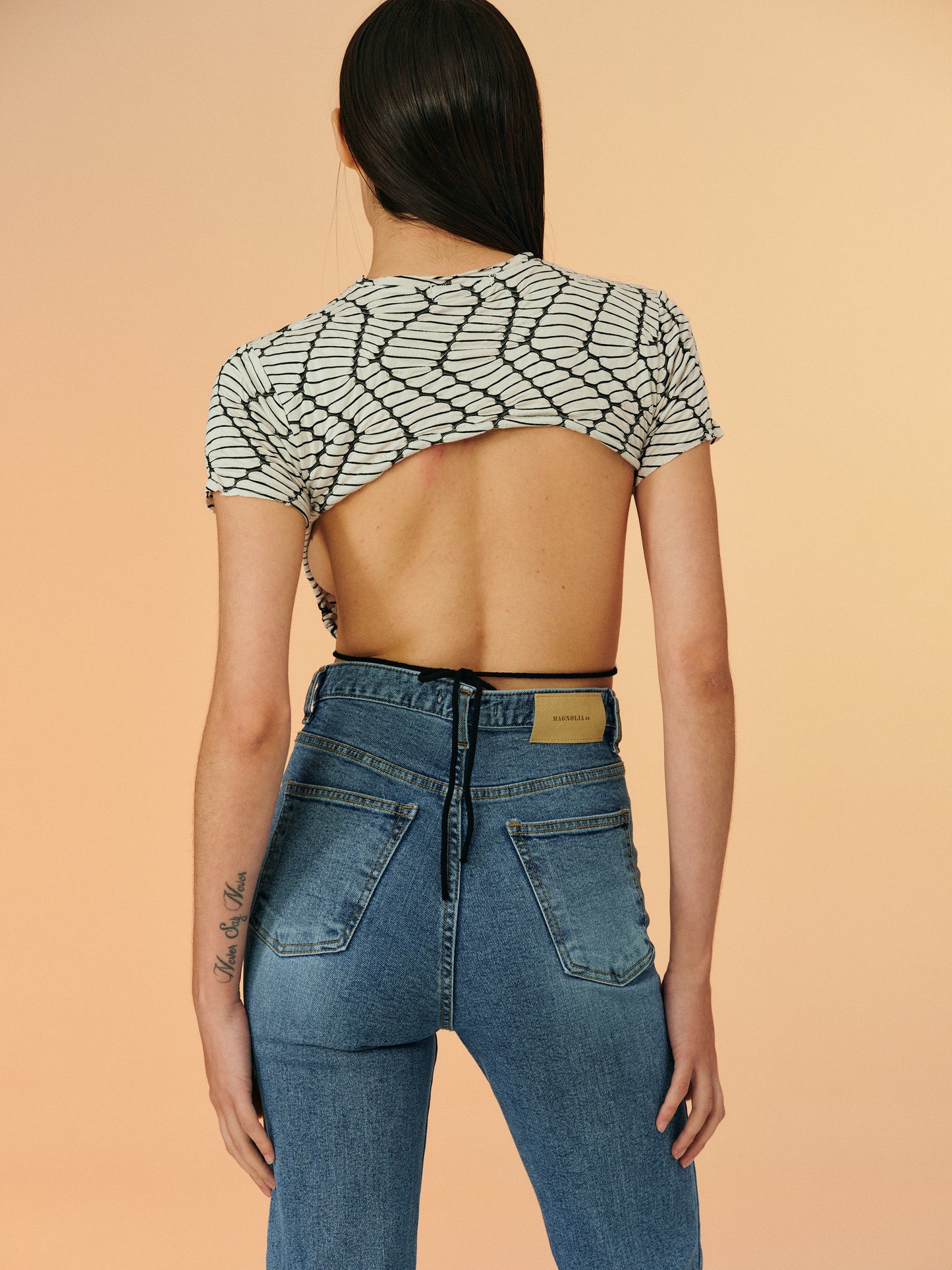 Chenille Open Back Tee, Cream