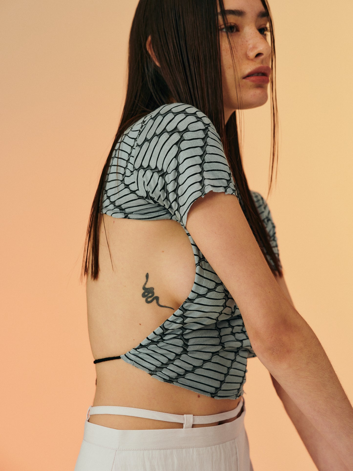 Chenille Open Back Tee, Stone